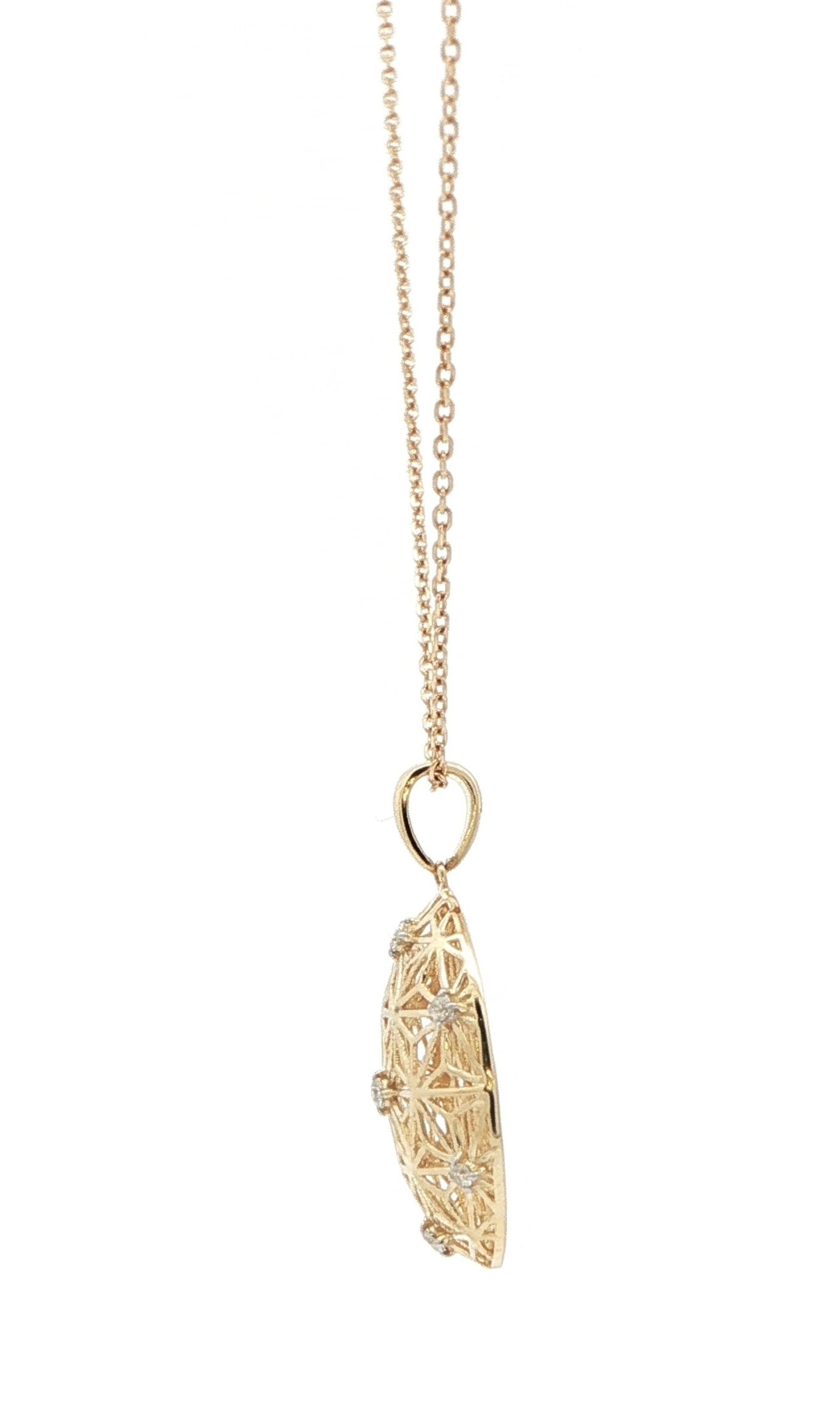 Filigree Hollow Diamond Necklace in Yellow Gold (0.10cts TWT) side