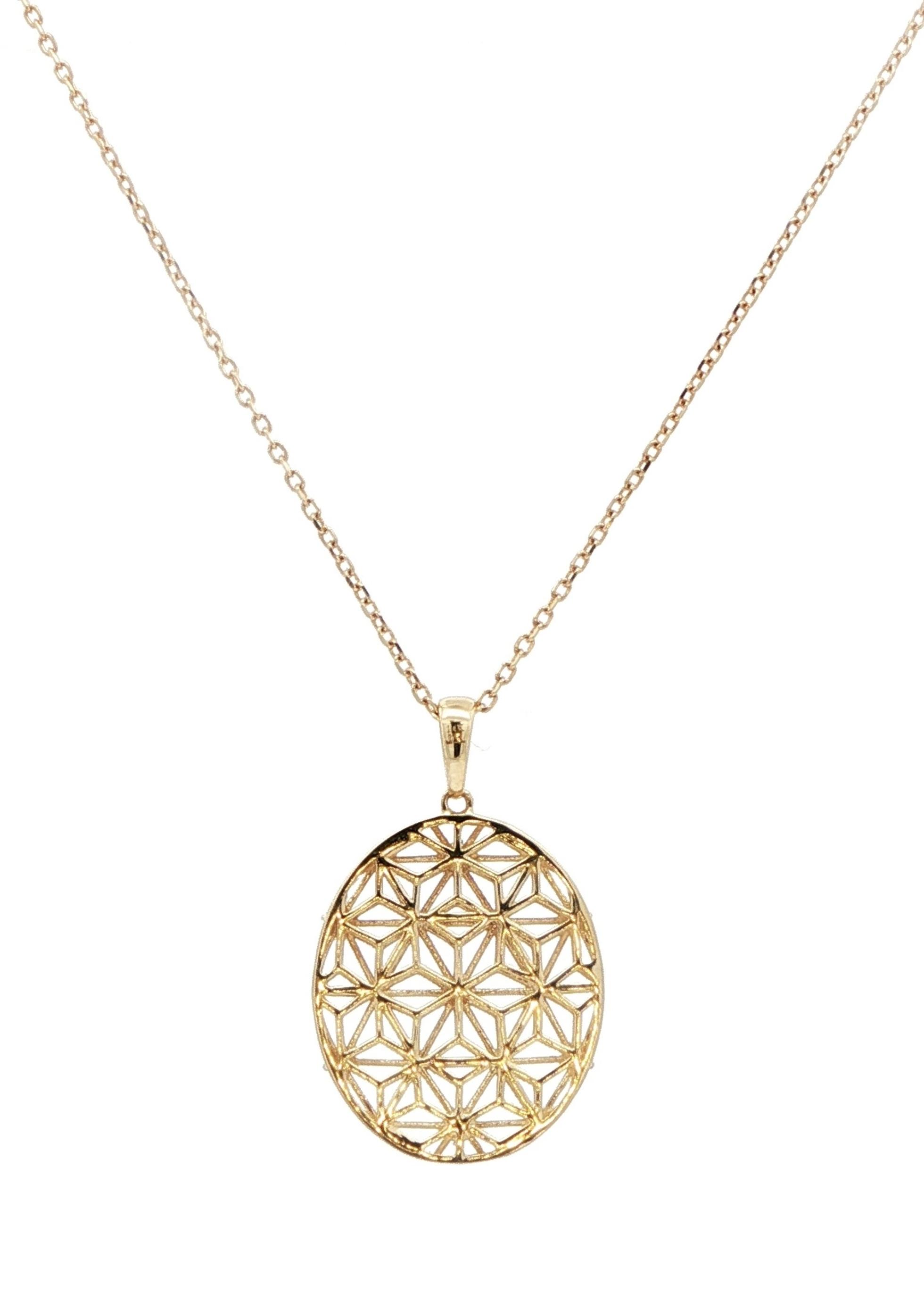 Filigree Hollow Diamond Necklace in Yellow Gold (0.10cts TWT) back