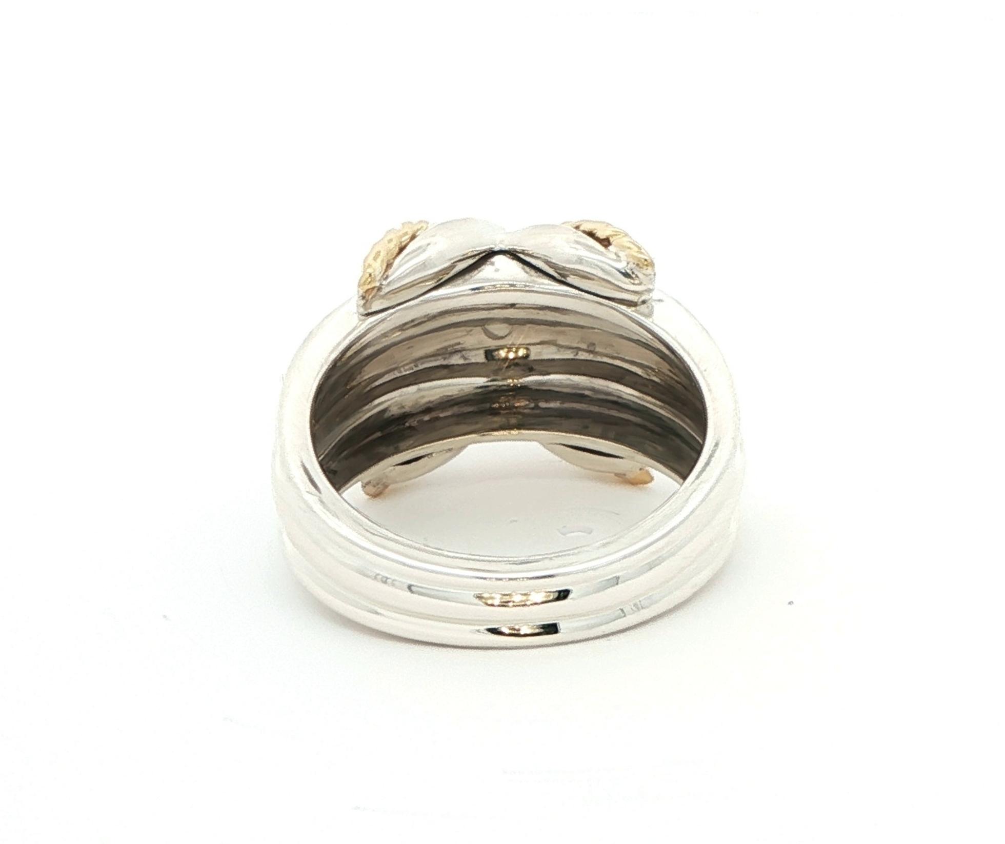 Estate Piece: Tiffany & Co Two Tone Crossover Ring in Sterling Silver and Yellow Gold back