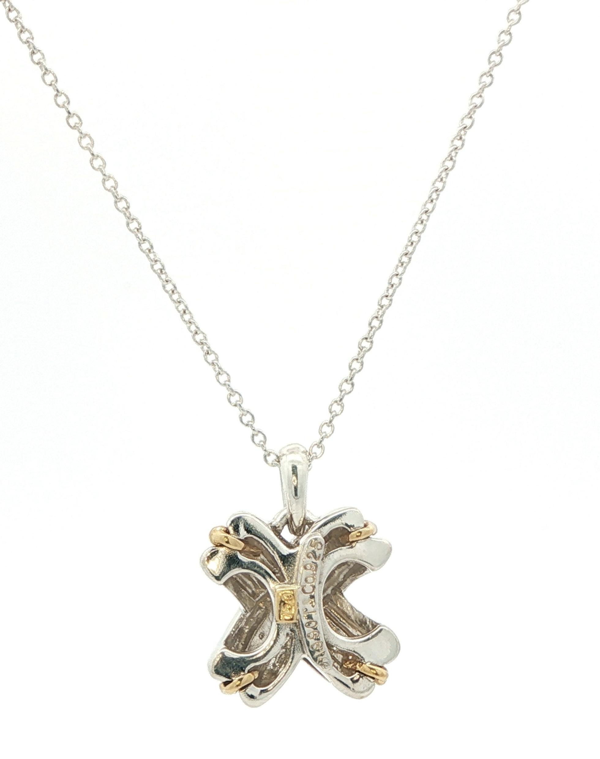 Estate Piece: Tiffany & Co Two Tone Crossover Necklace in Sterling Silver and Yellow Gold back