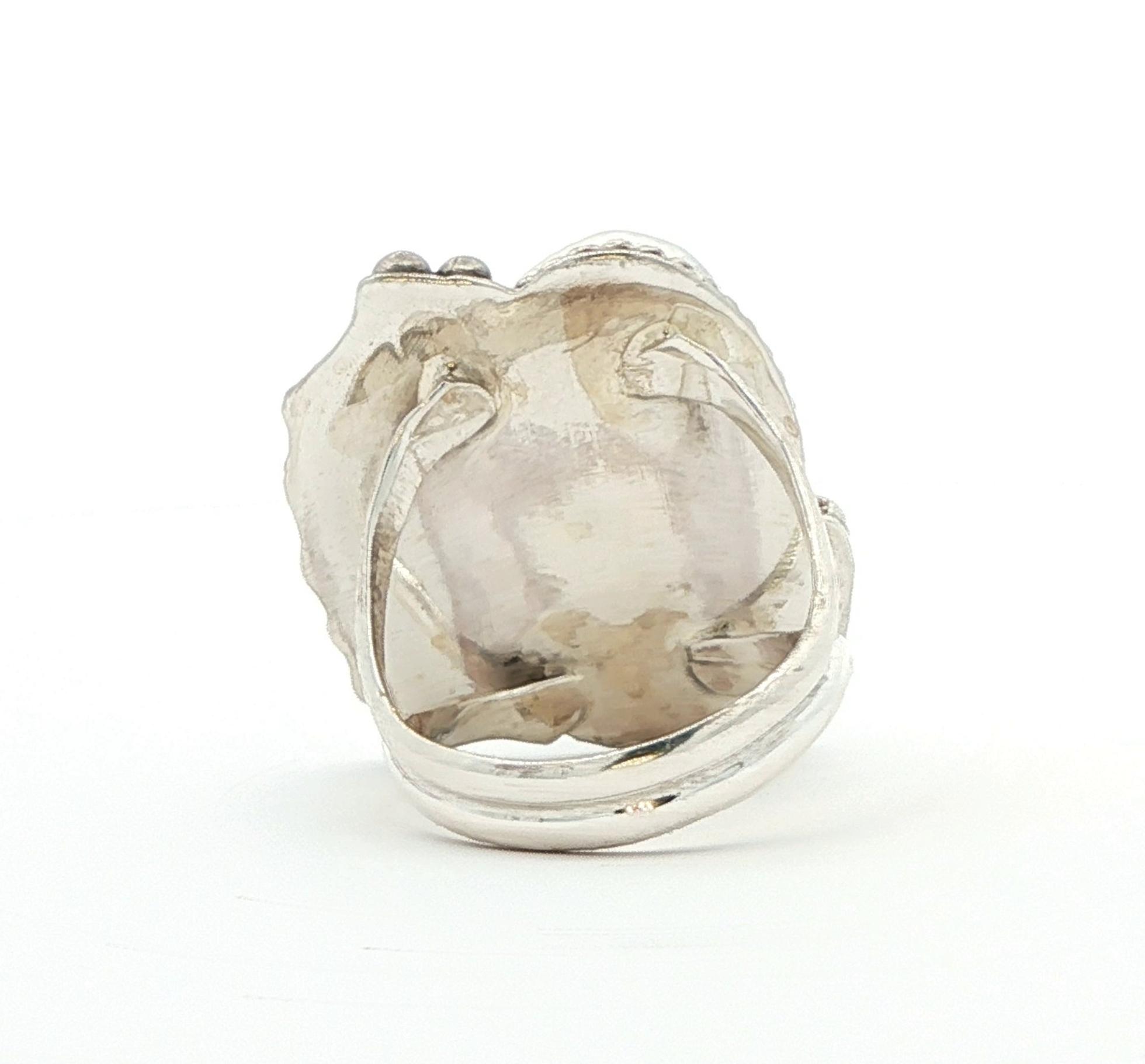 Estate Piece: Leaf Decal Turquoise Ring in Sterling Silver back