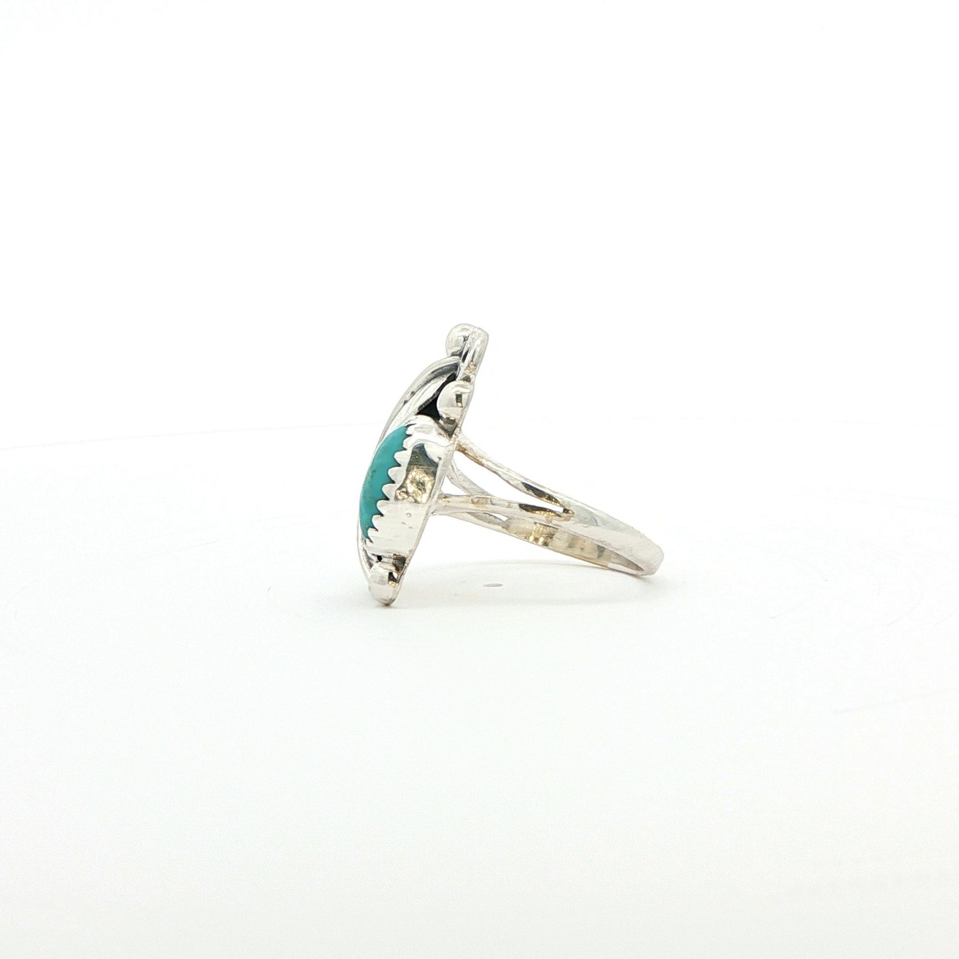 Estate Piece: Lead and Bead Turquoise Ring in Sterling Silver side