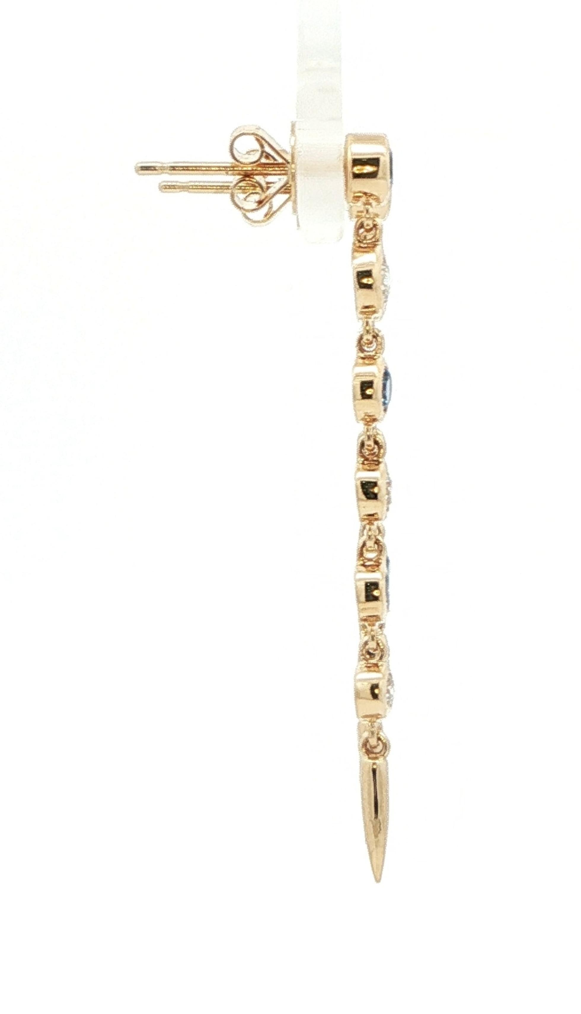 Bezel-Set Drop Dangle Montana Yogo Sapphire and Diamond Earrings in Yellow Gold (0.56cts TWT) side