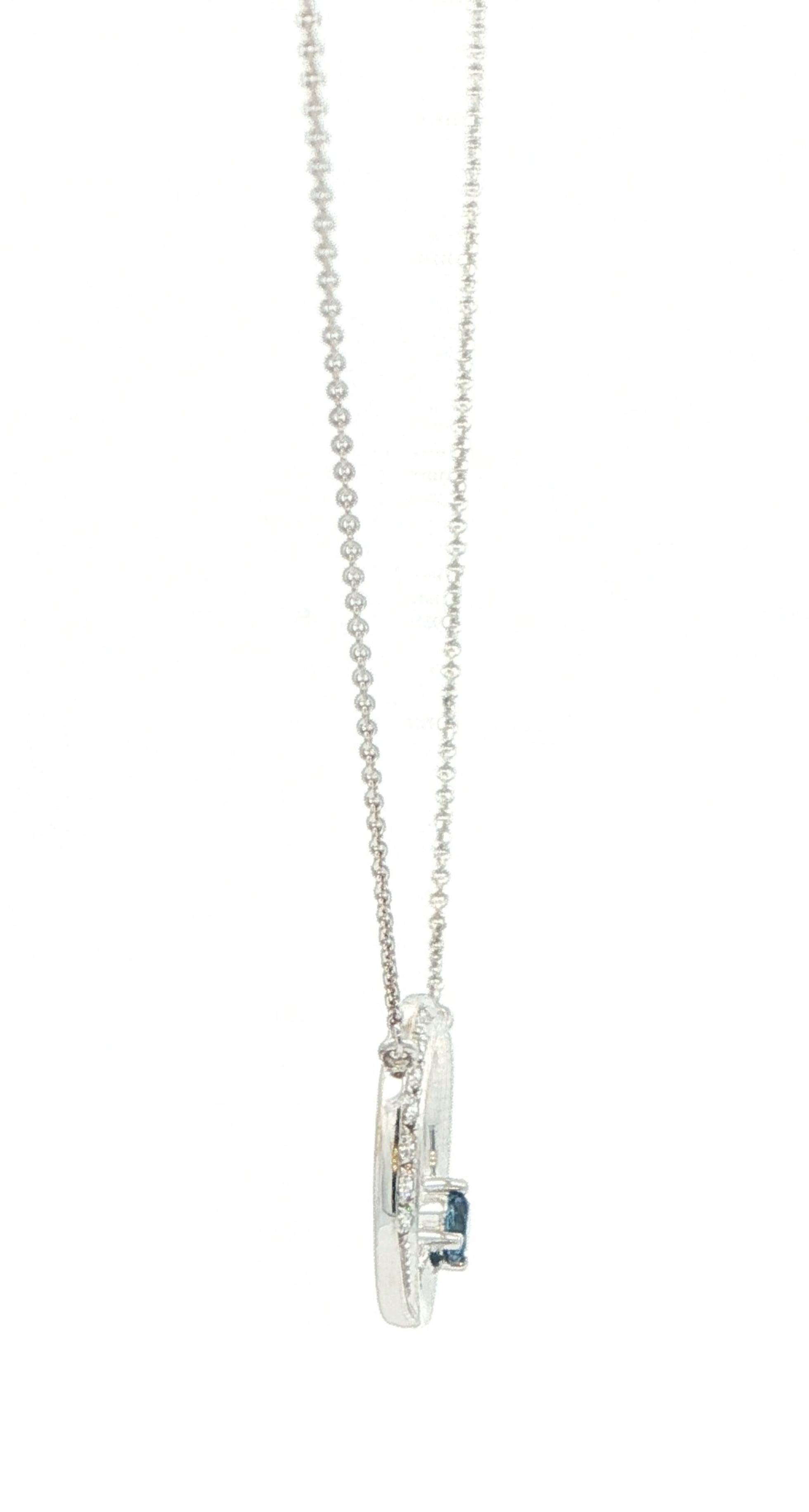 Polished Circle Montana Yogo Sapphire and Diamond Pave Necklace in White Gold (0.18cts TWT) side