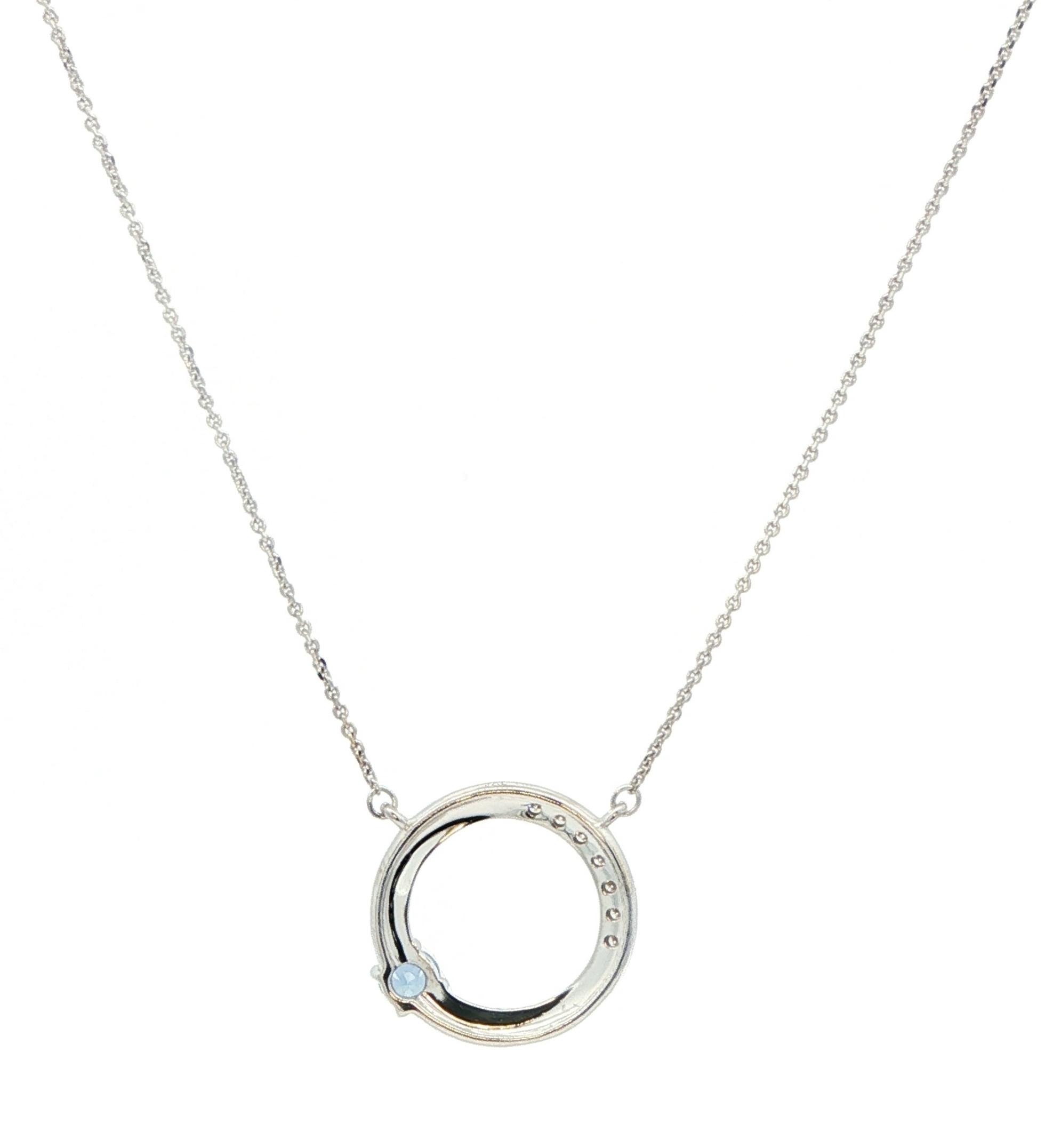 Polished Circle Montana Yogo Sapphire and Diamond Pave Necklace in White Gold (0.18cts TWT) back