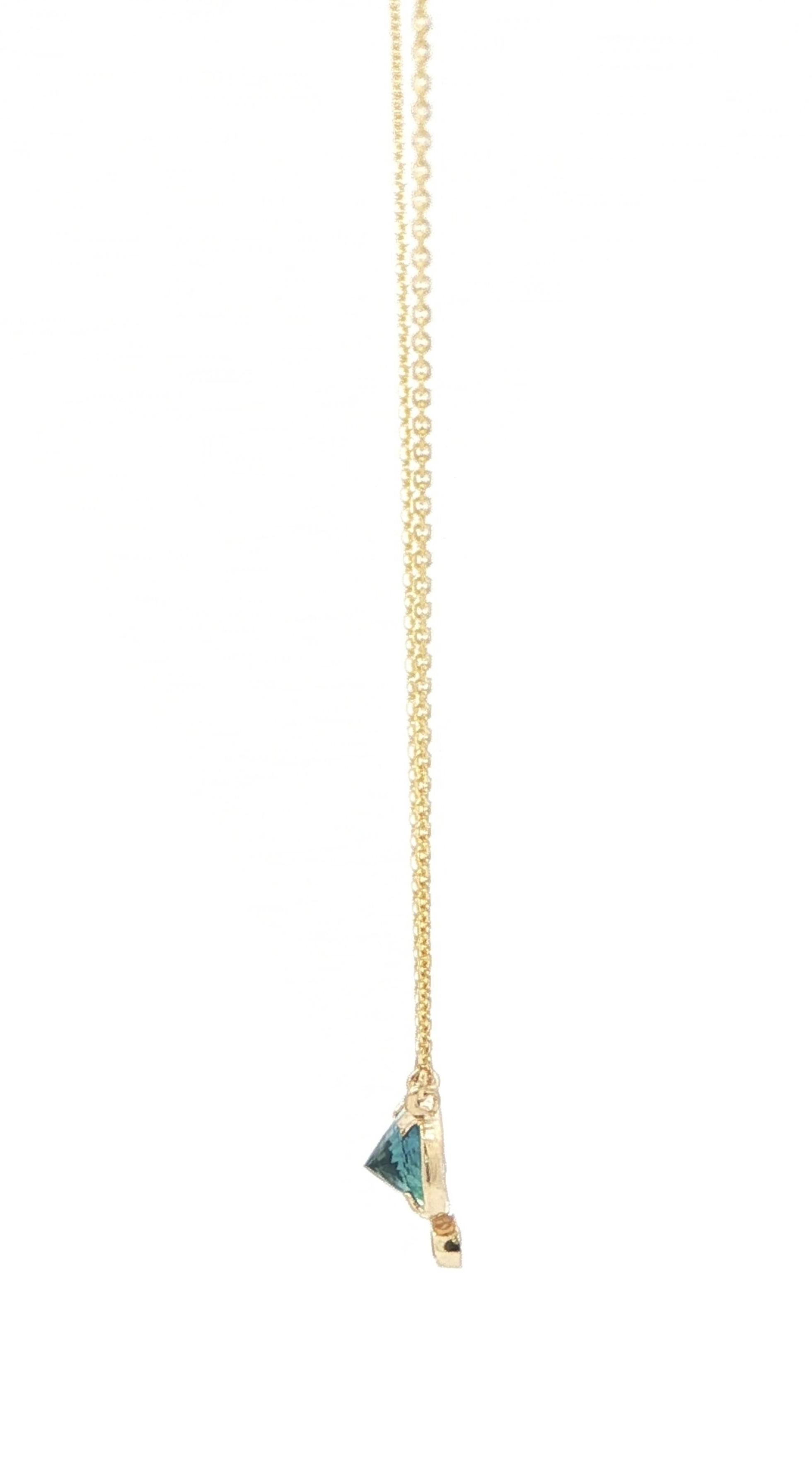 Two-Stone Back-Set Montana Sapphire and Diamond Necklace in Yellow Gold (0.67cts TWT) side