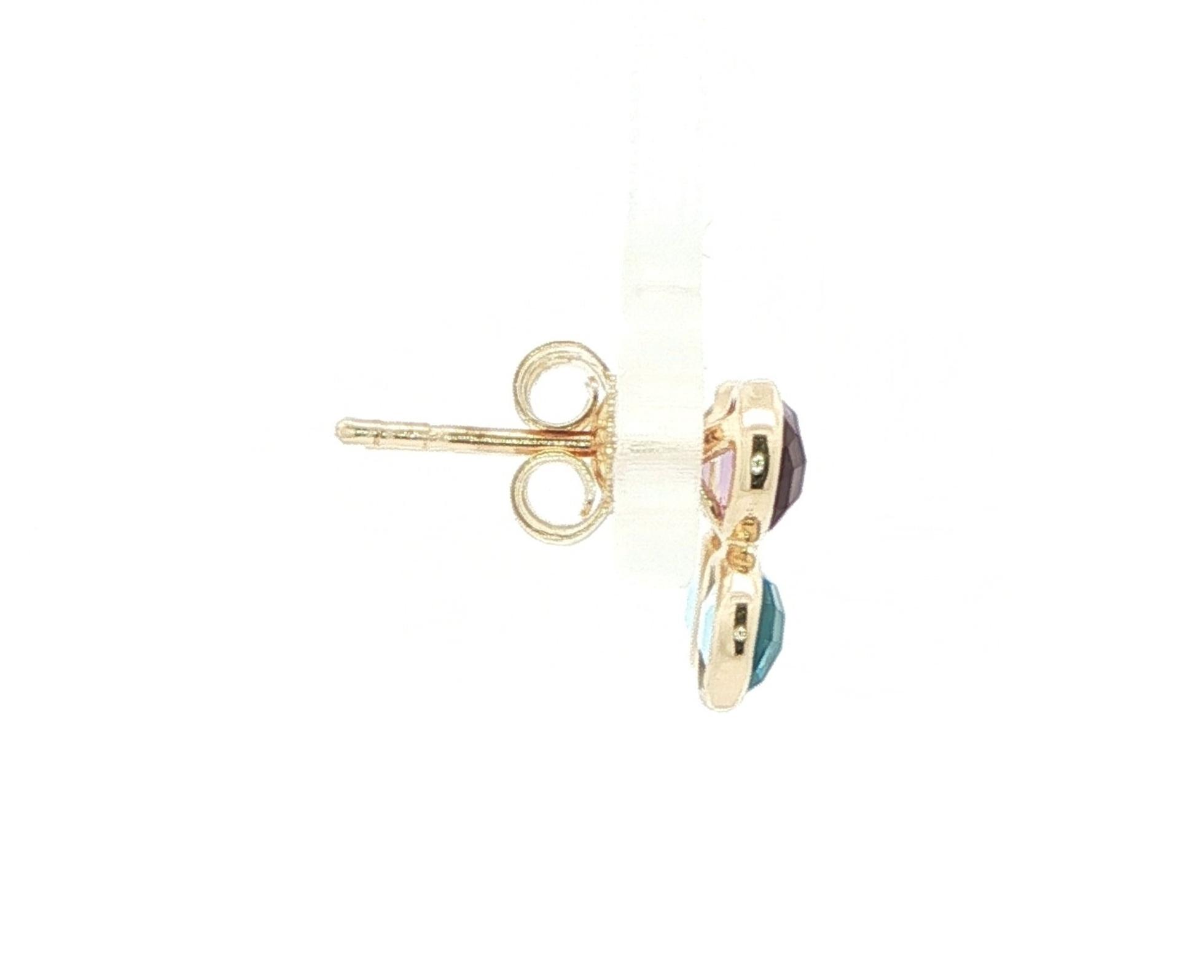 Two-Stone Bezel-Set Amethyst and Blue Topaz Earrings in Yellow Gold (1.00cts TWT) side