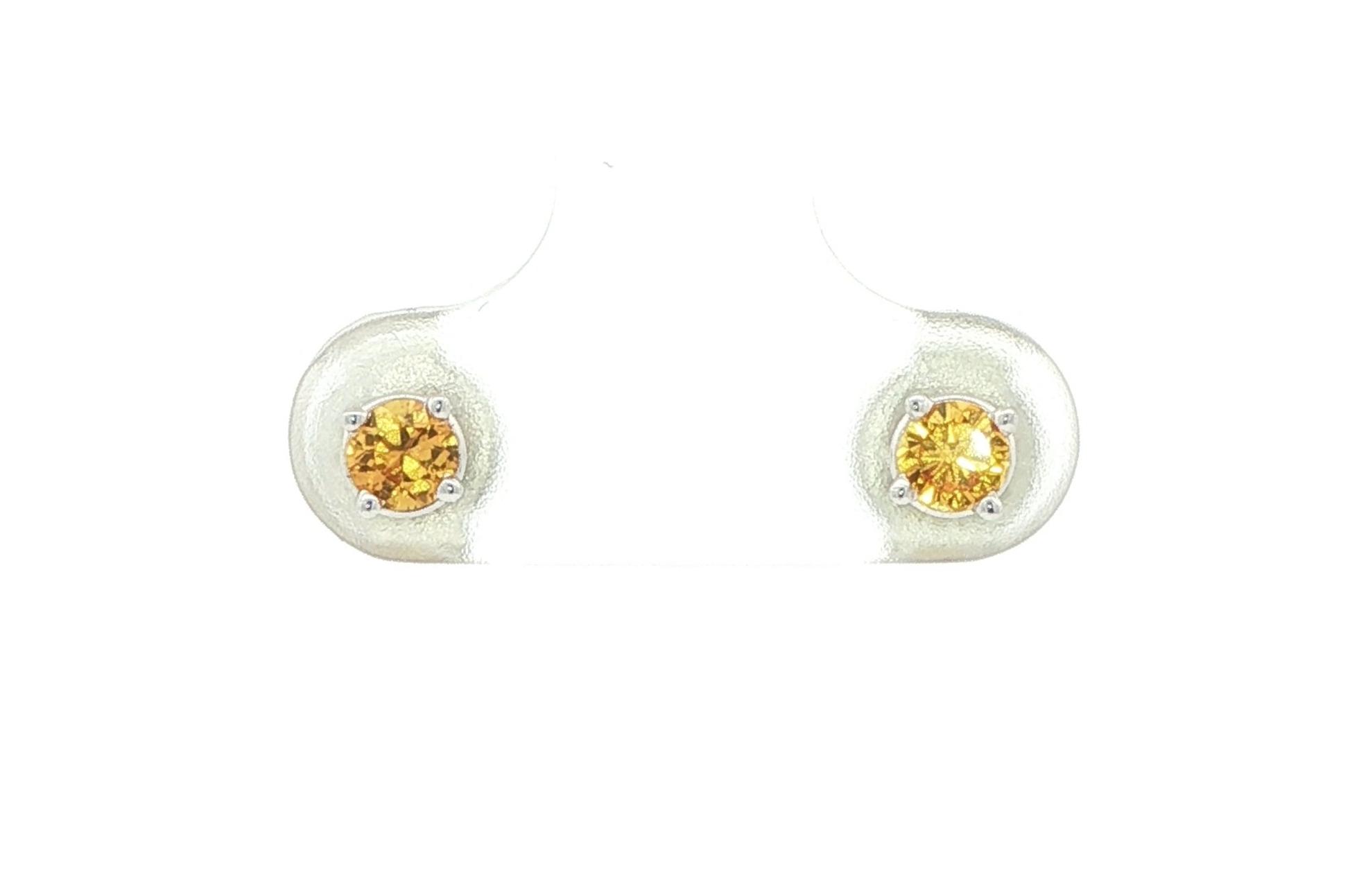 4-Prong Yellowish Orange Montana Sapphire Stud Earrings in White Gold (0.38cts TWT)