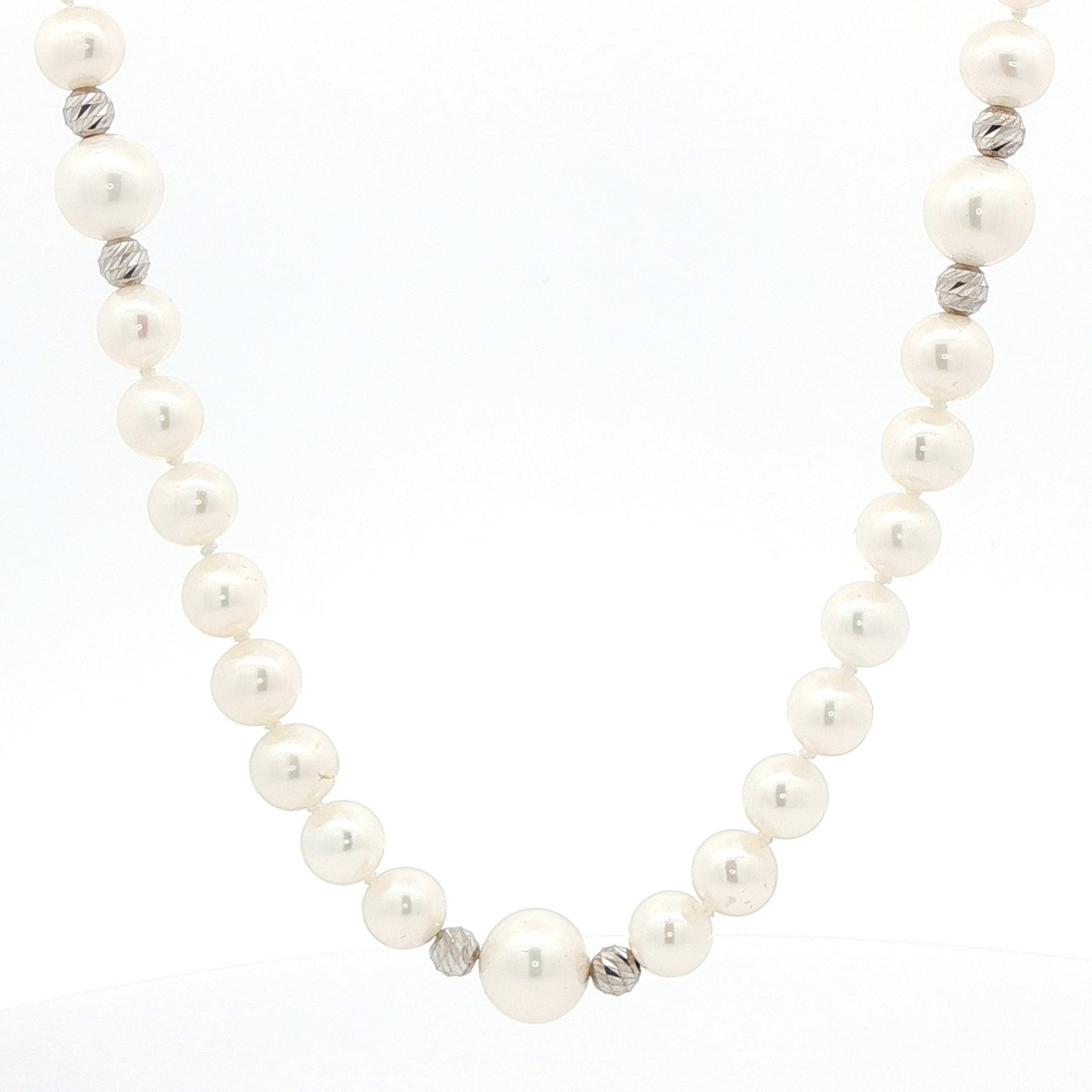 Estate Piece: Rondell Bead Freshwater Pearl Necklace in White Gold