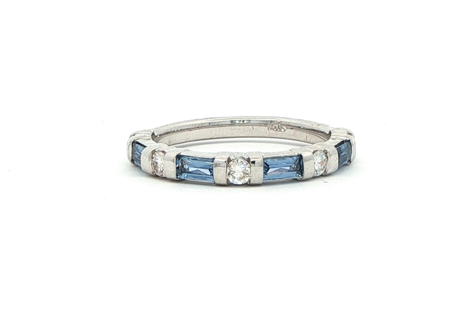 Alternating Montana Yogo Sapphire and Diamond Ring in White Gold (0.66cts TWT)