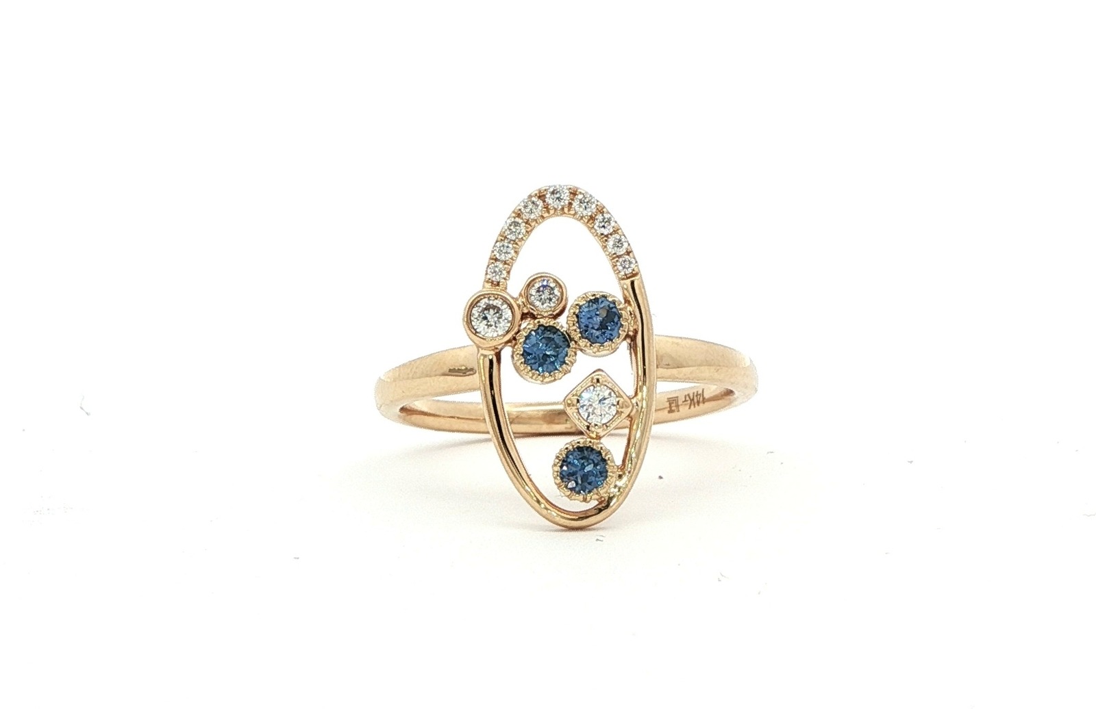 Oval Open Space Custer Montana Yogo Sapphire and Diamond Ring in Yellow Gold (0.32cts TWT)