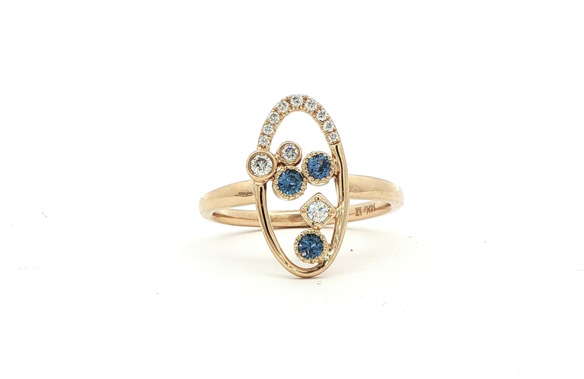 Oval Open Space Custer Montana Yogo Sapphire and Diamond Ring in Yellow Gold (0.32cts TWT)