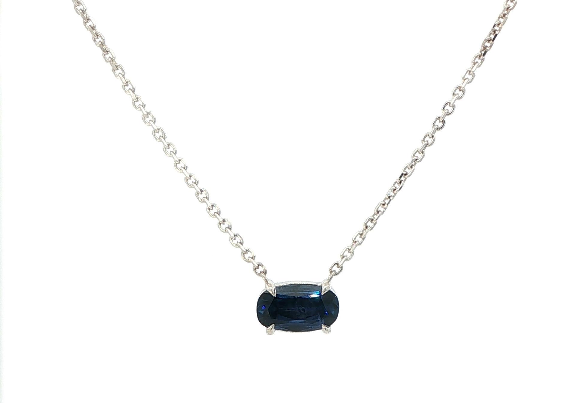 Split Chain Landscape Set Montana Yogo Sapphire Solitaire Necklace in White Gold (1.60ct)