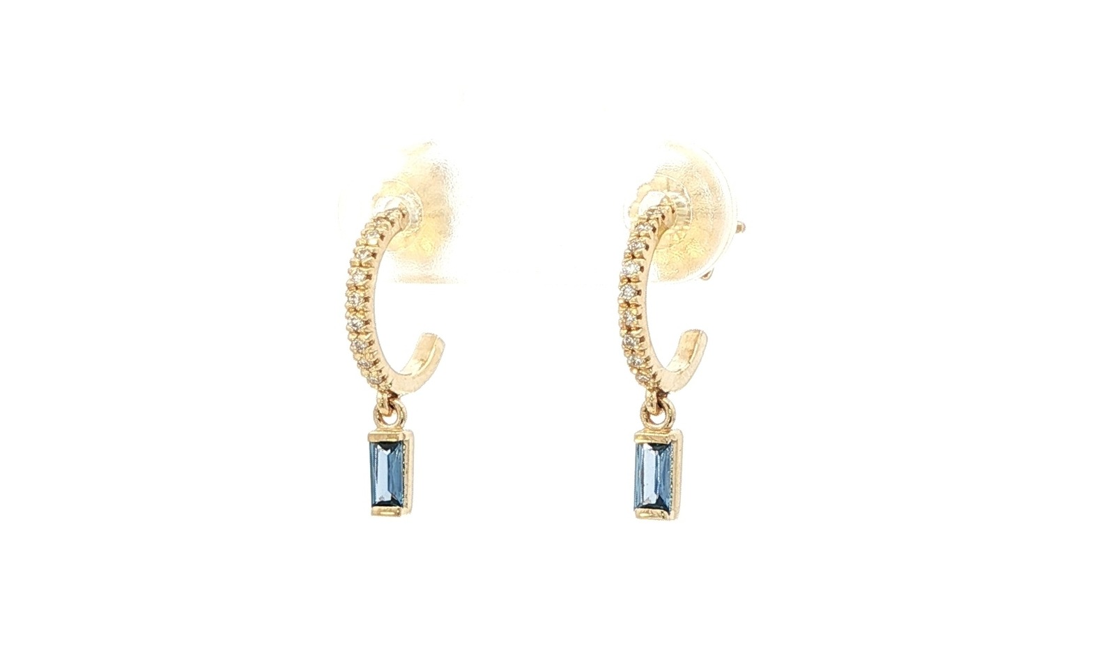 Montana Yogo Sapphire and Diamond Pave Hoop with Dangle Earrings in Yellow Gold (0.34cts TWT)