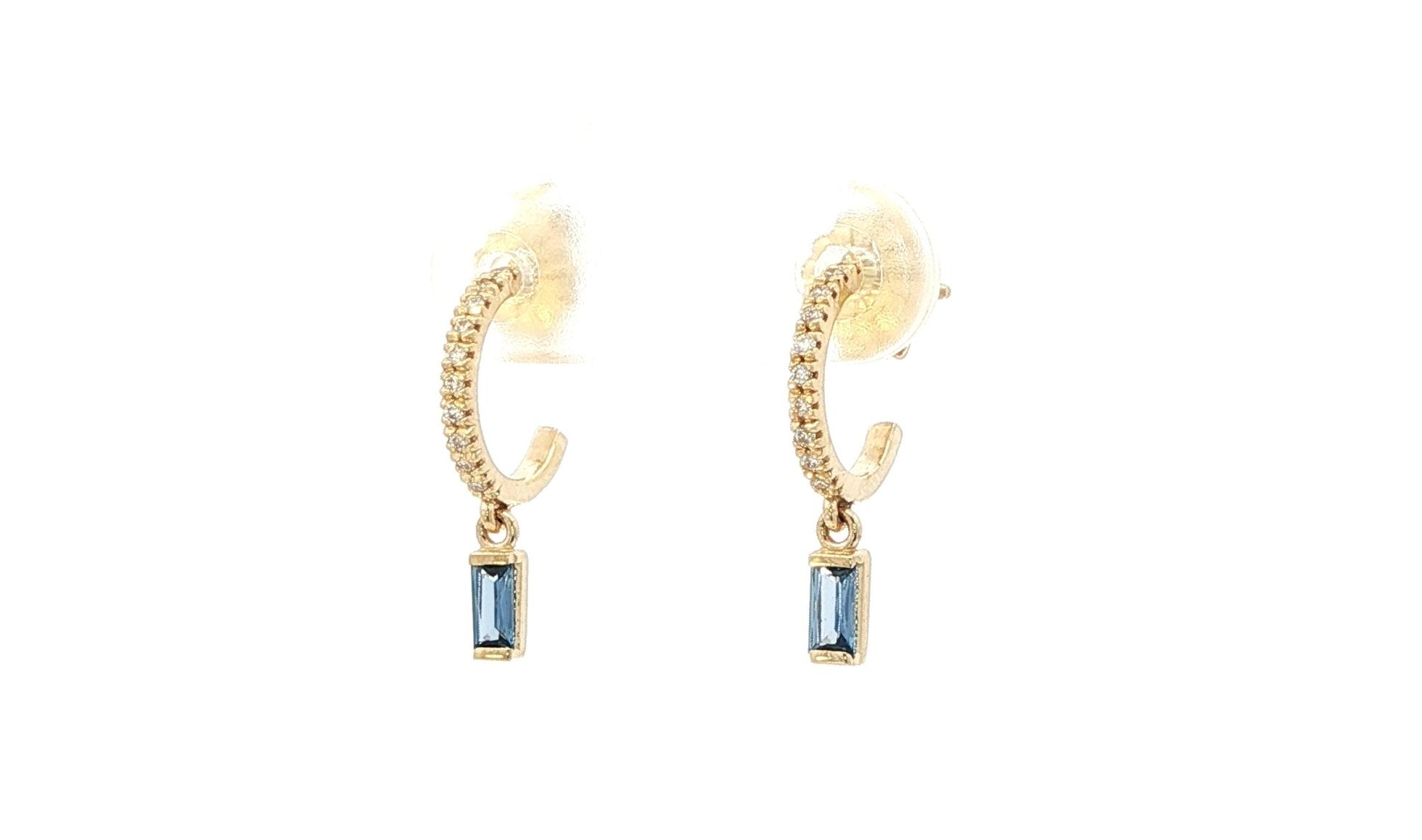 Montana Yogo Sapphire and Diamond Pave Hoop with Dangle Earrings in Yellow Gold (0.34cts TWT)