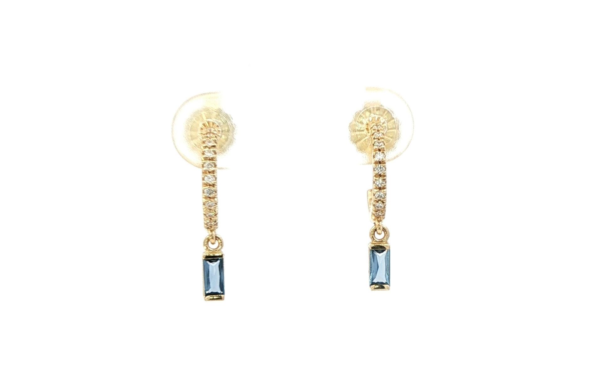 Montana Yogo Sapphire and Diamond Pave Hoop with Dangle Earrings in Yellow Gold (0.34cts TWT) front