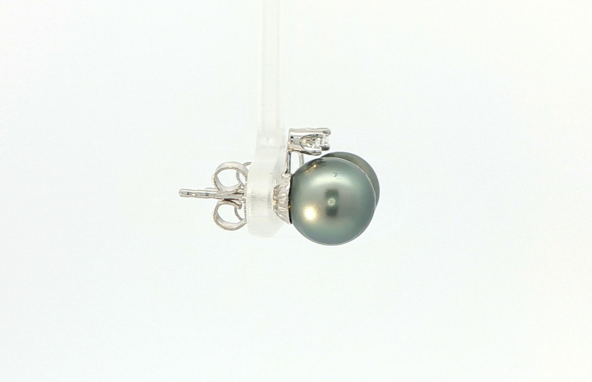 Estate Piece: 2-Stone Tahitian Pearl and Diamond Stud Earrings in White Gold (0.10cts TWT) side