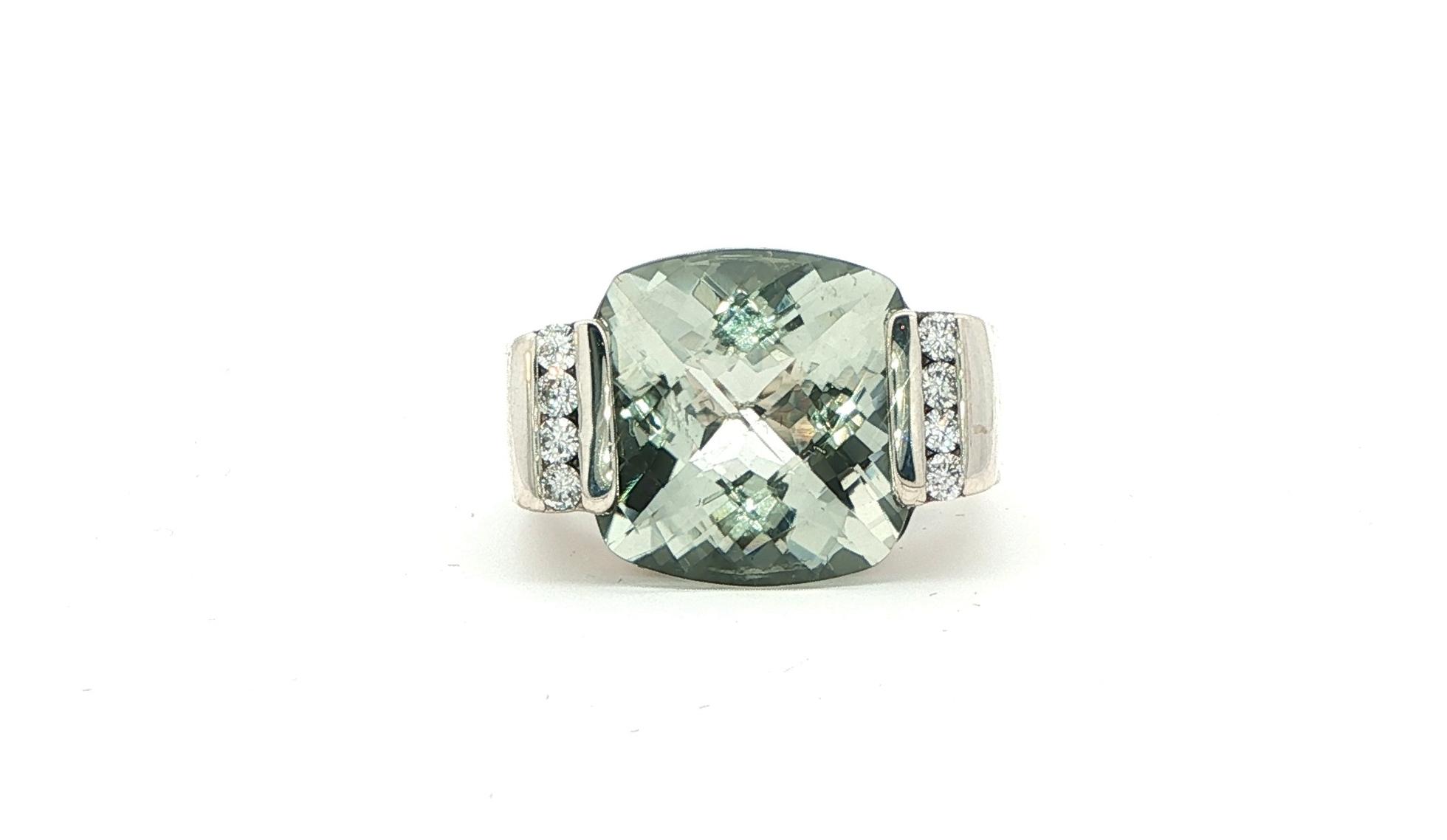 Estate Piece: David Yurman Prasiolite and Diamond Wide Ring in Sterling Silver (8.24cts TWT)