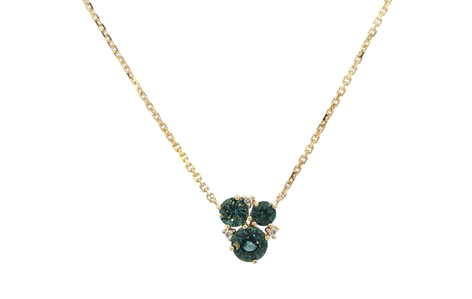 6-Stone Montana Sapphire and Diamond Cluster Necklace in Yellow Gold (1.13cts TWT)