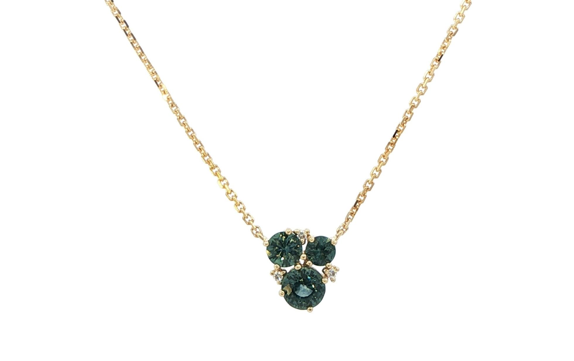 6-Stone Montana Sapphire and Diamond Cluster Necklace in Yellow Gold (1.13cts TWT)