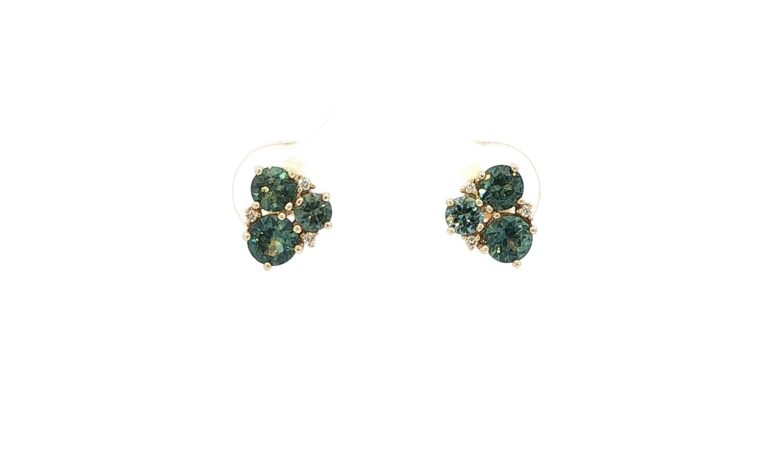 6-Stone Montana Sapphire and Diamond Cluster Stud Earrings in Yellow Gold (1.34cts TWT)
