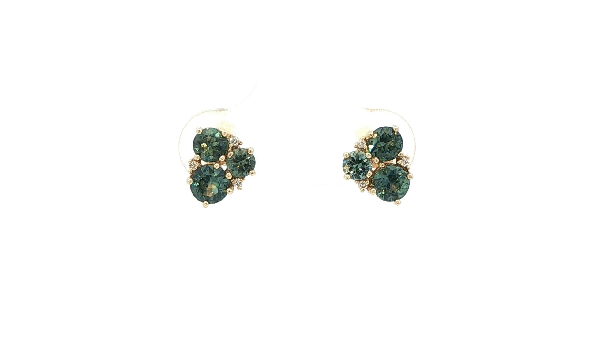 6-Stone Montana Sapphire and Diamond Cluster Stud Earrings in Yellow Gold (1.34cts TWT)