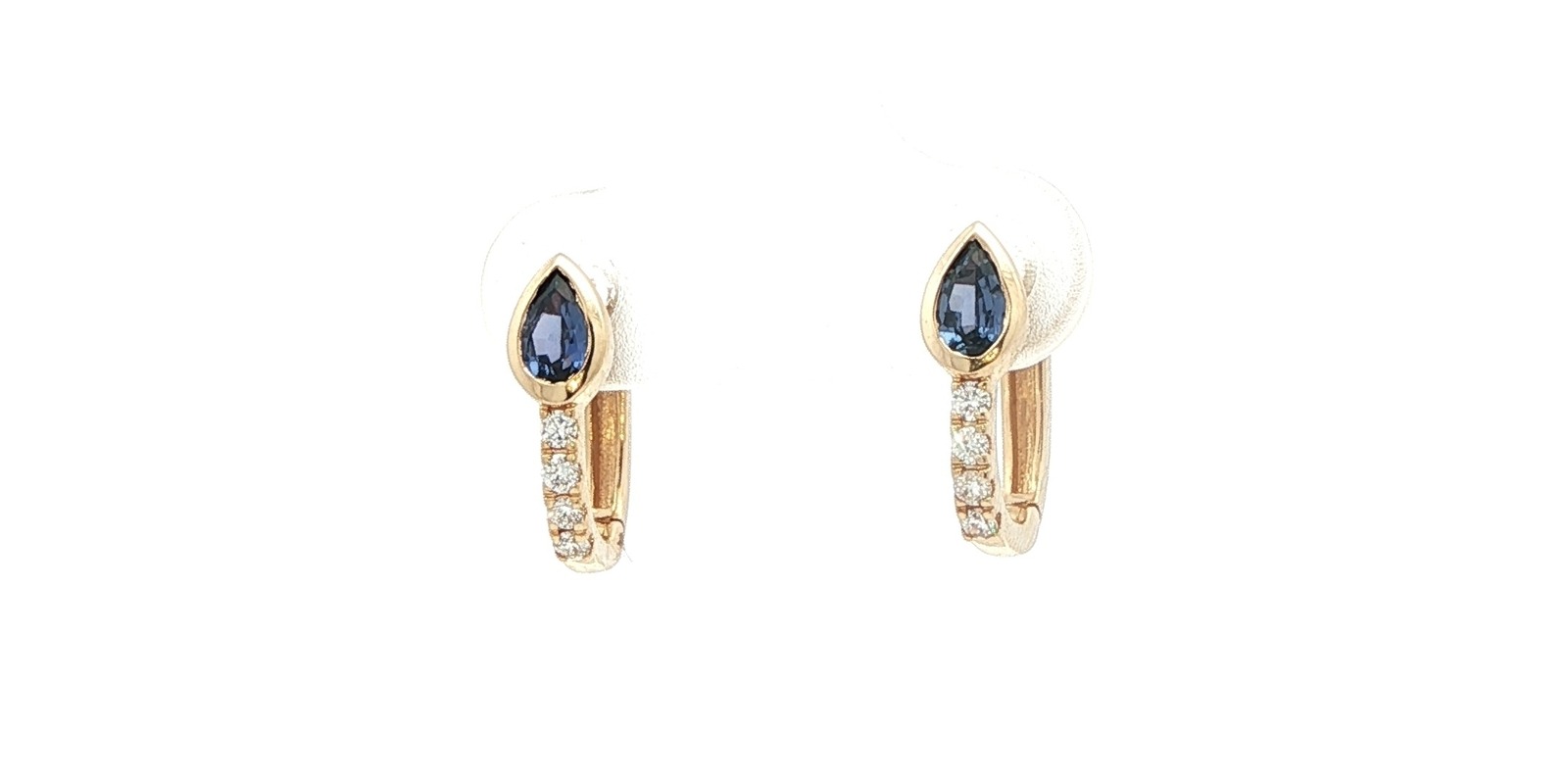 Bezel-set Pear-cut Montana Yogo Sapphire and Diamond Hoop Earrings in Yellow Gold (0.58cts TWT)