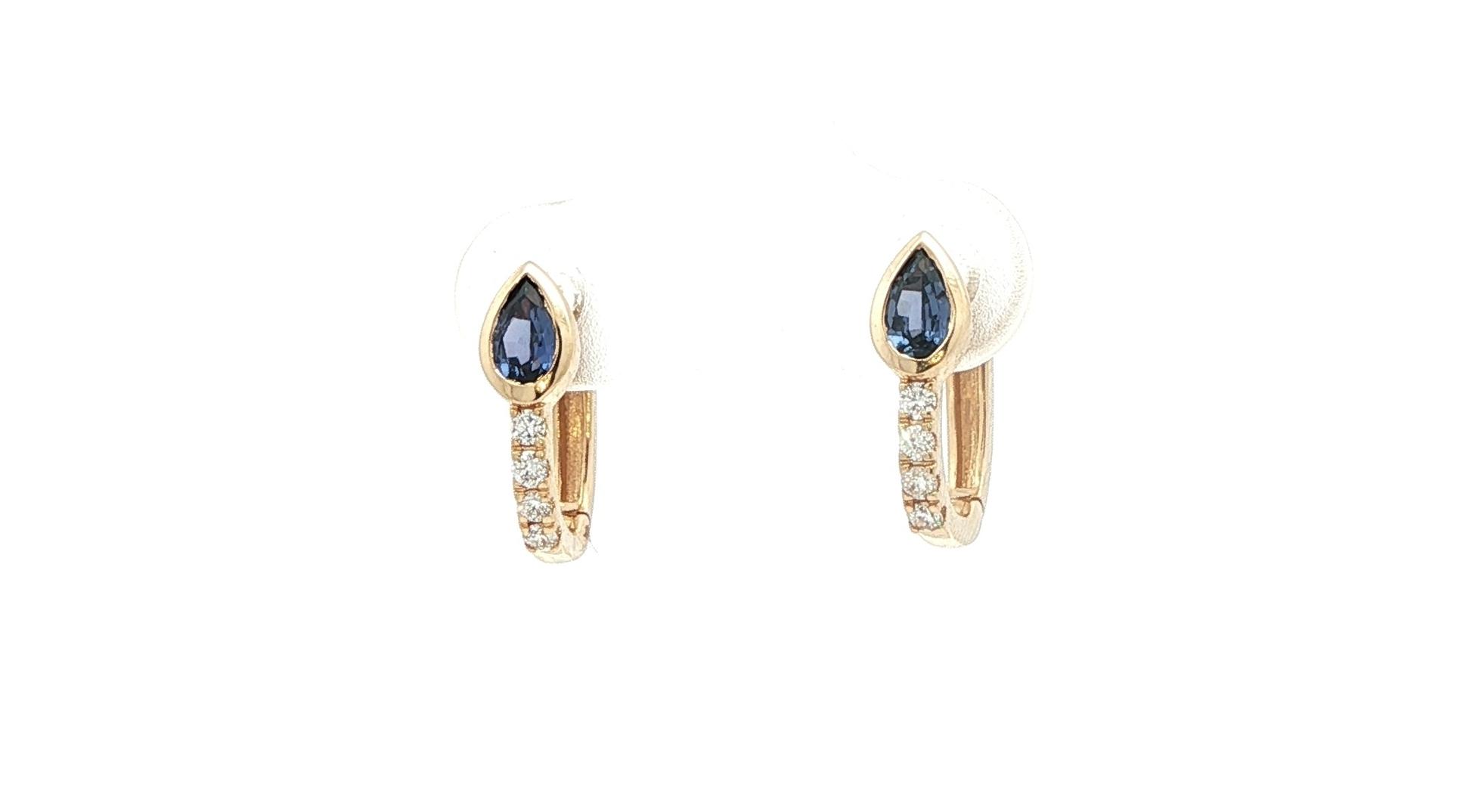 Bezel-set Pear-cut Montana Yogo Sapphire and Diamond Hoop Earrings in Yellow Gold (0.58cts TWT)