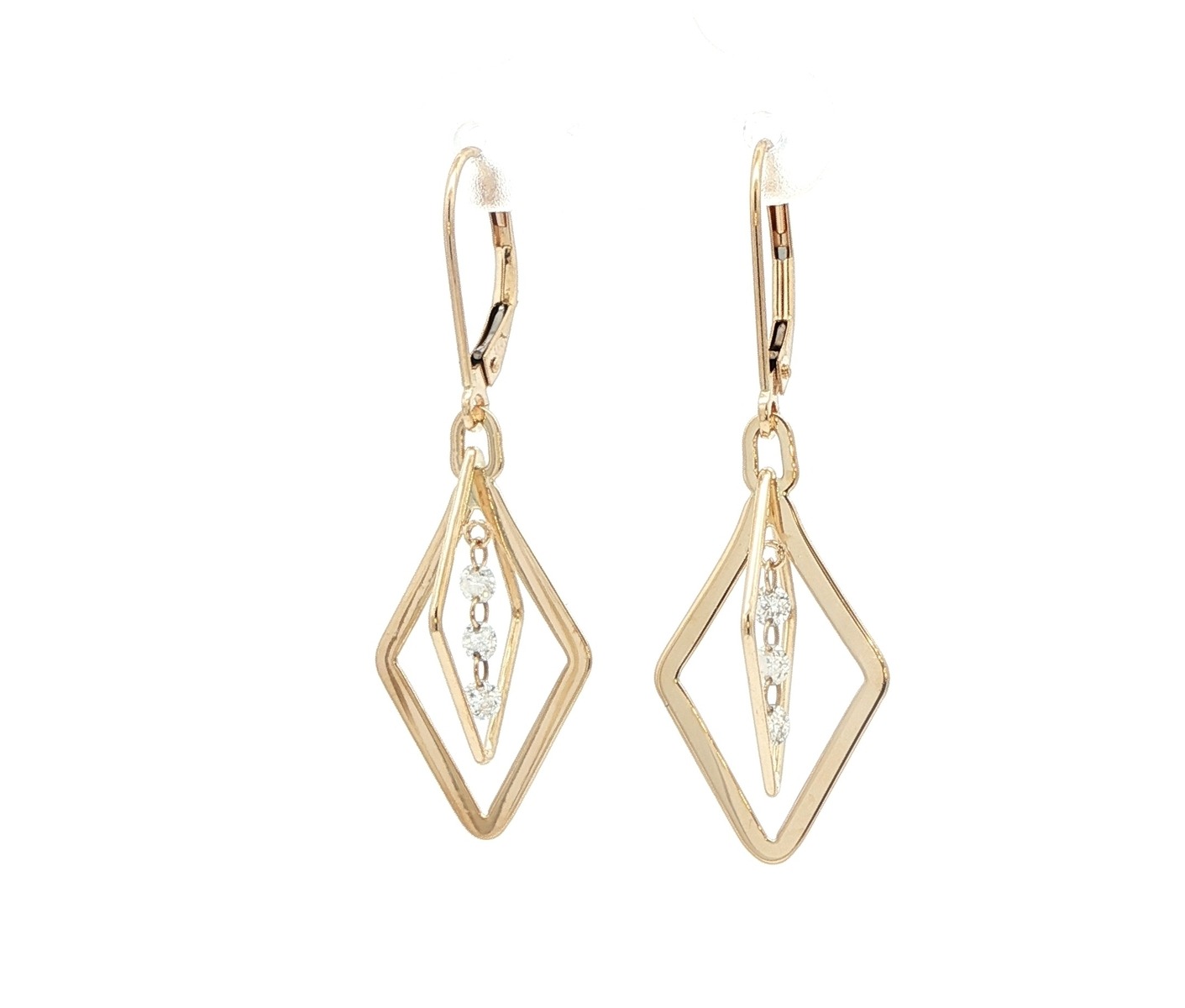Petite Geometric Diamond Dangle Leverback Earrings in Yellow Gold (0.30cts TWT)