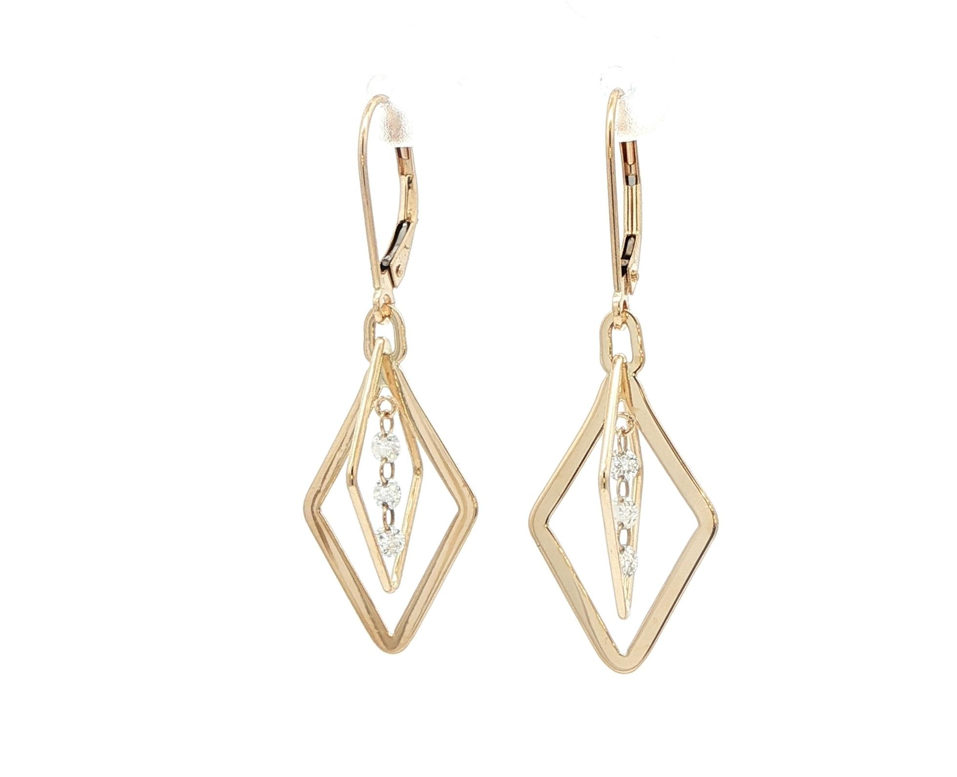 Petite Geometric Diamond Dangle Leverback Earrings in Yellow Gold (0.30cts TWT)