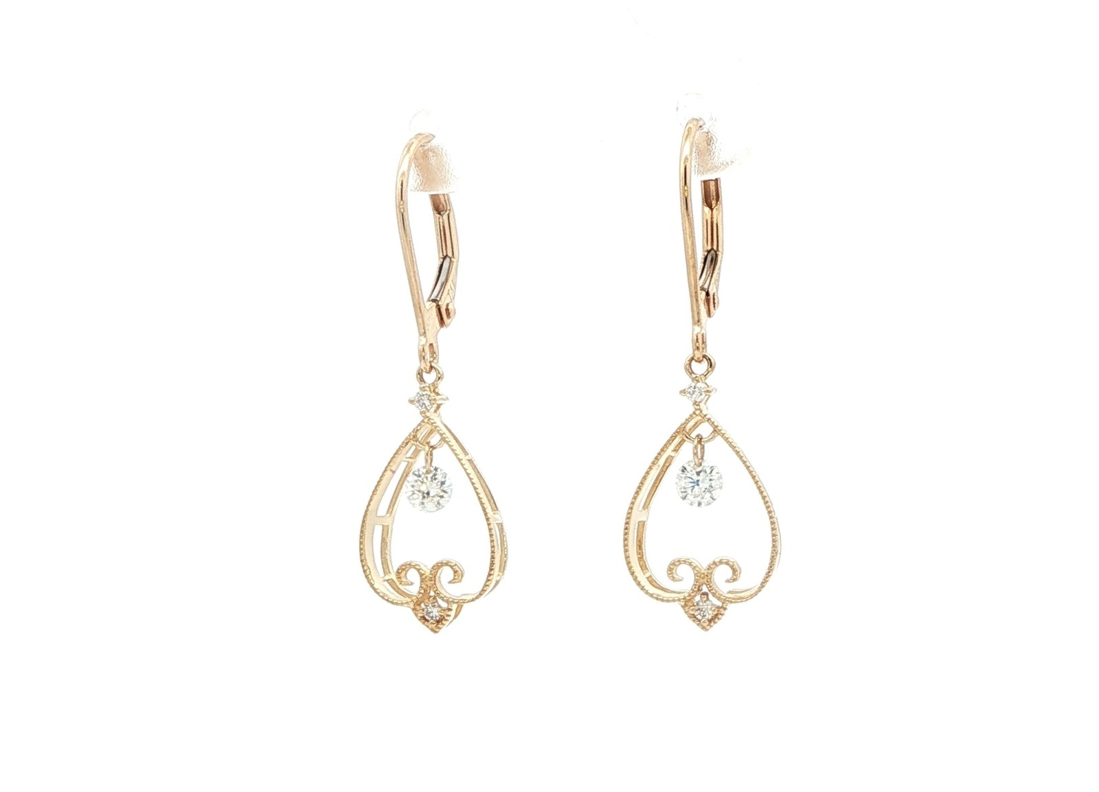 Vintage-Style Diamond Dangle Leverback Earrings in Yellow Gold (0.23cts TWT)
