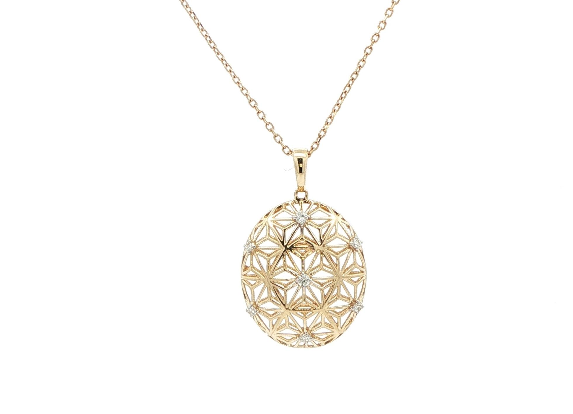 Filigree Hollow Diamond Necklace in Yellow Gold (0.10cts TWT)