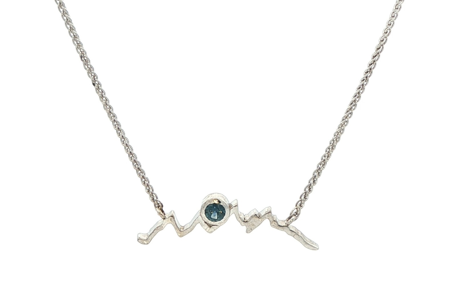 Mountain Silhouette with Bezel-Set Montana Sapphire Necklace in Sterling Silver (0.10ct)