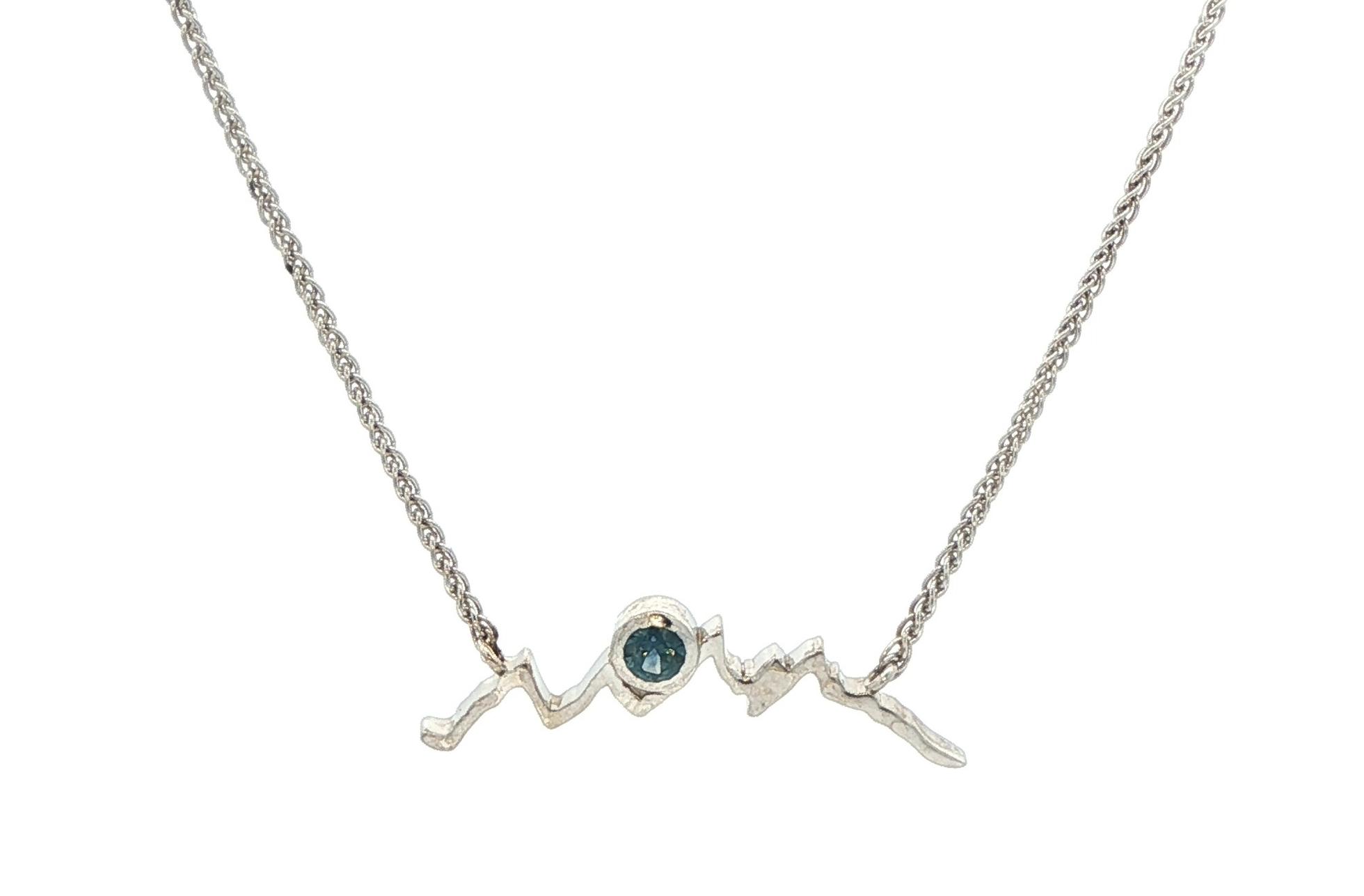 Mountain Silhouette with Bezel-Set Montana Sapphire Necklace in Sterling Silver (0.10ct)
