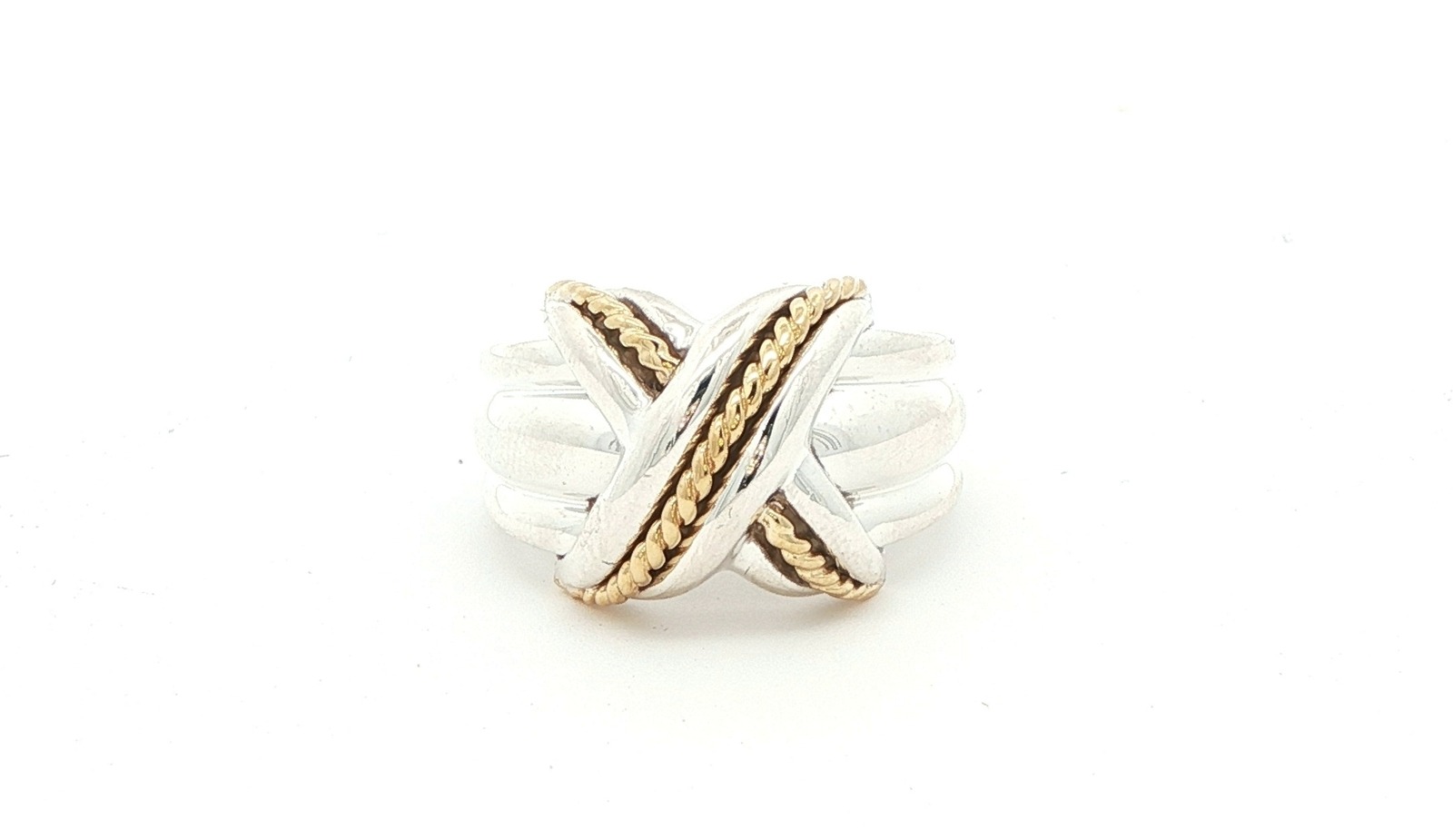 Estate Piece: Tiffany & Co Two Tone Crossover Ring in Sterling Silver and Yellow Gold