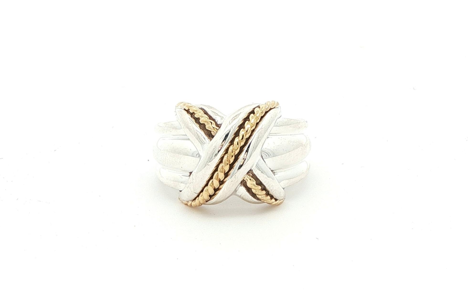 Estate Piece: Tiffany & Co Two Tone Crossover Ring in Sterling Silver and Yellow Gold