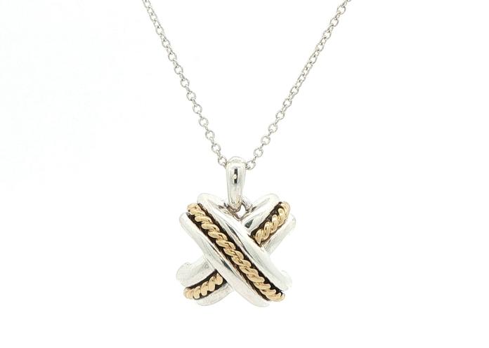 content/products/Estate Piece: Tiffany & Co Two Tone Crossover Necklace in Sterling Silver and Yellow Gold
