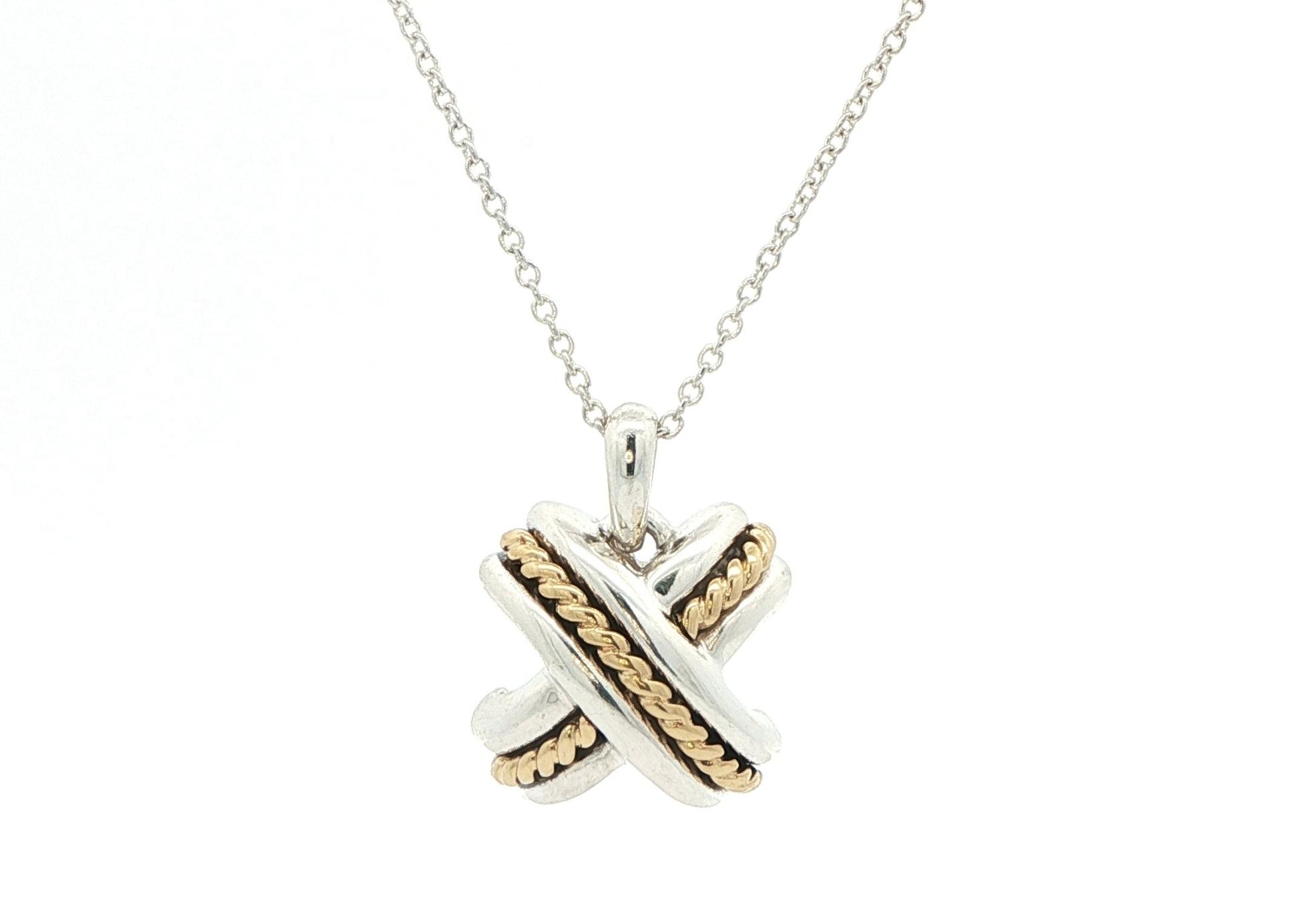 Estate Piece: Tiffany & Co Two Tone Crossover Necklace in Sterling Silver and Yellow Gold