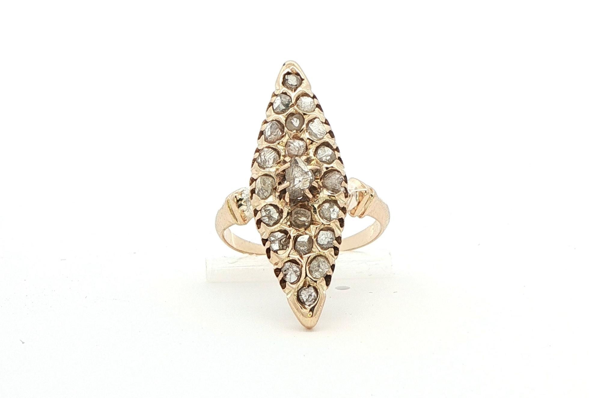 Estate Piece: Vintage Style Marquise Chape Diamond Cluster Ring in Yellow Gold (0.50cts TWT)