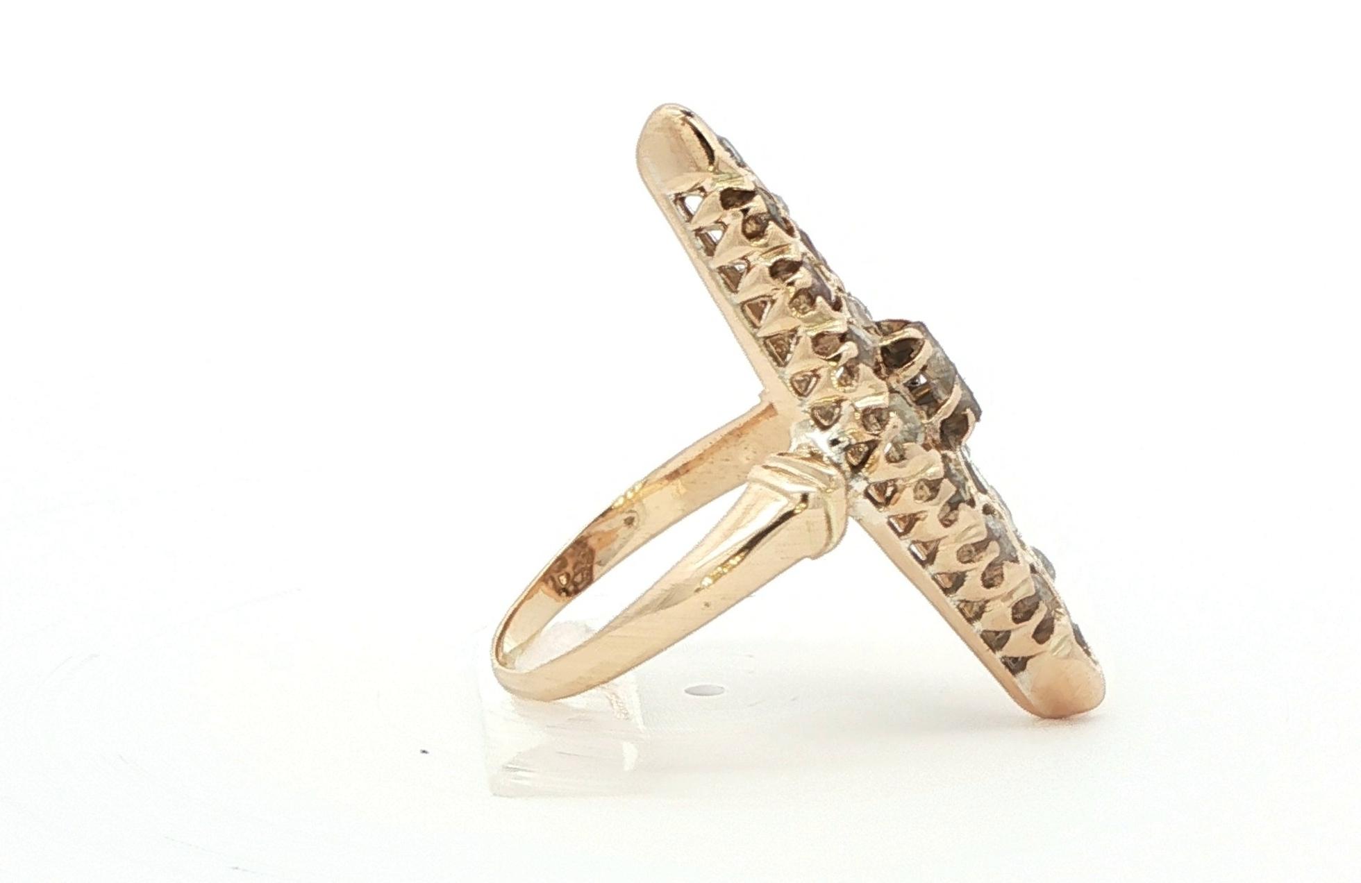 Estate Piece: Vintage Style Marquise Chape Diamond Cluster Ring in Yellow Gold (0.50cts TWT) side