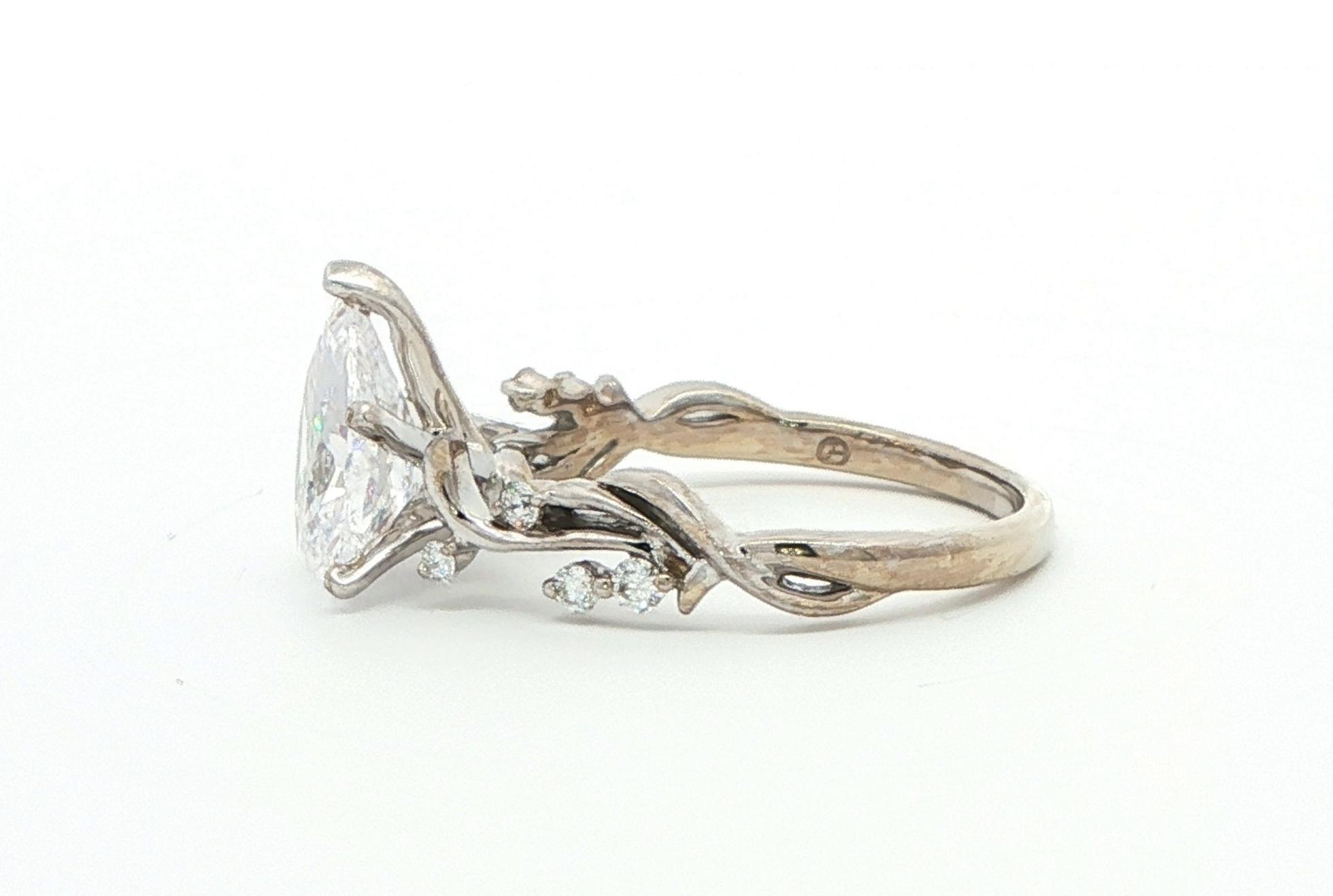 Cubic Zirconium Center with Floral Motif Diamond Ring in White Gold (2.08cts TWT) side