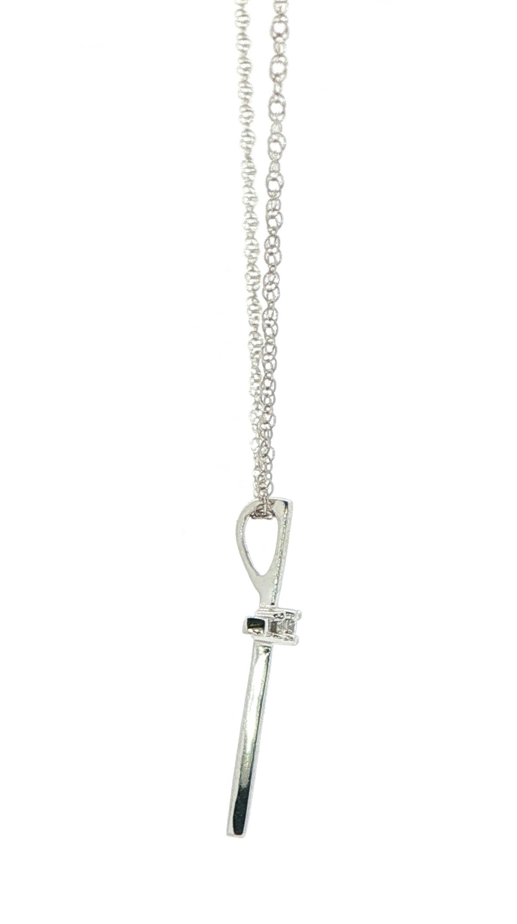 Three-Stone Prong-Set Diamond Cross Necklace in Sterling Silver (0.08cts TWT) side