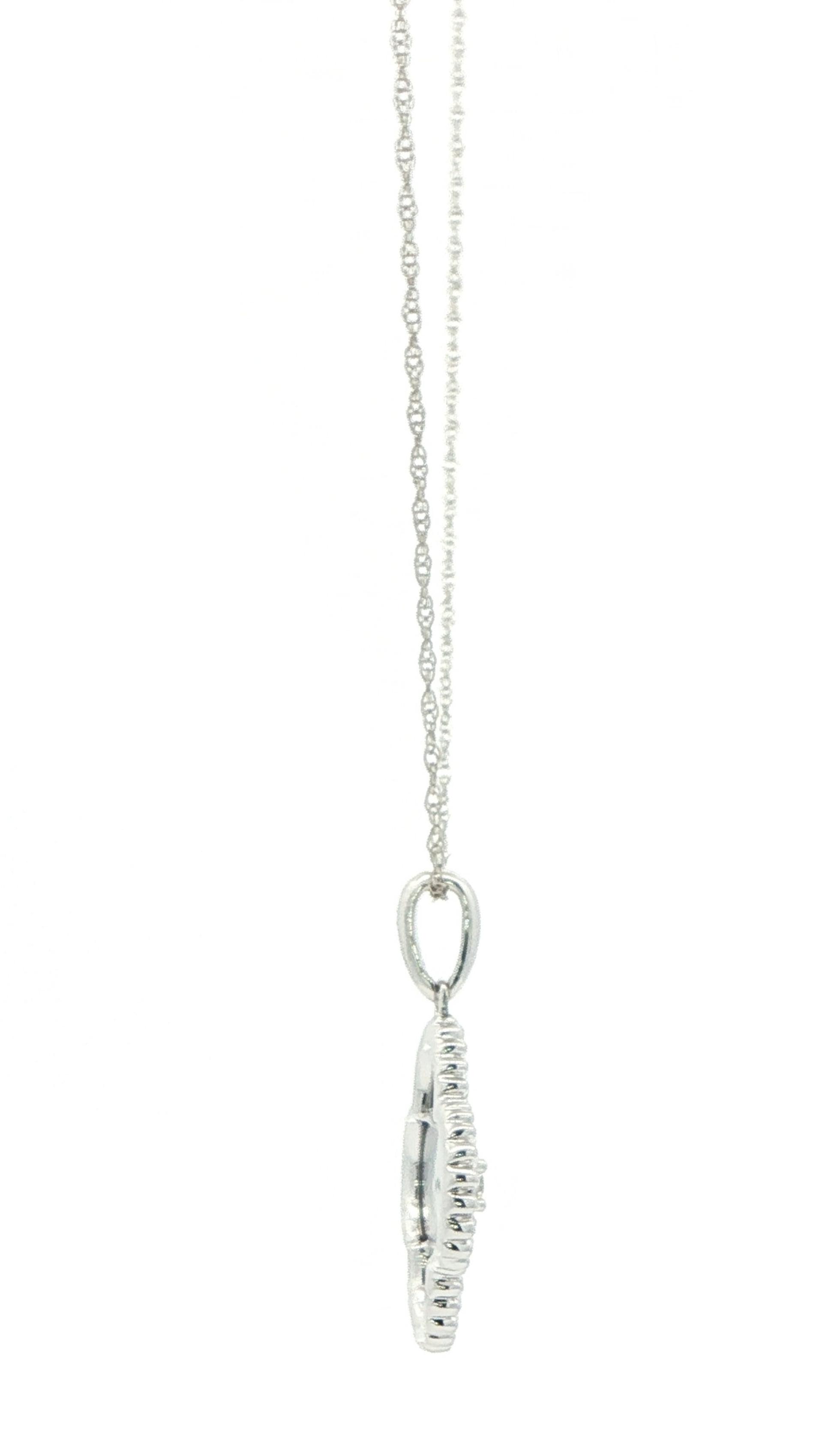 Diamond Solitaire Beaded Fluted Clover Necklace in White Gold (0.04ct) side