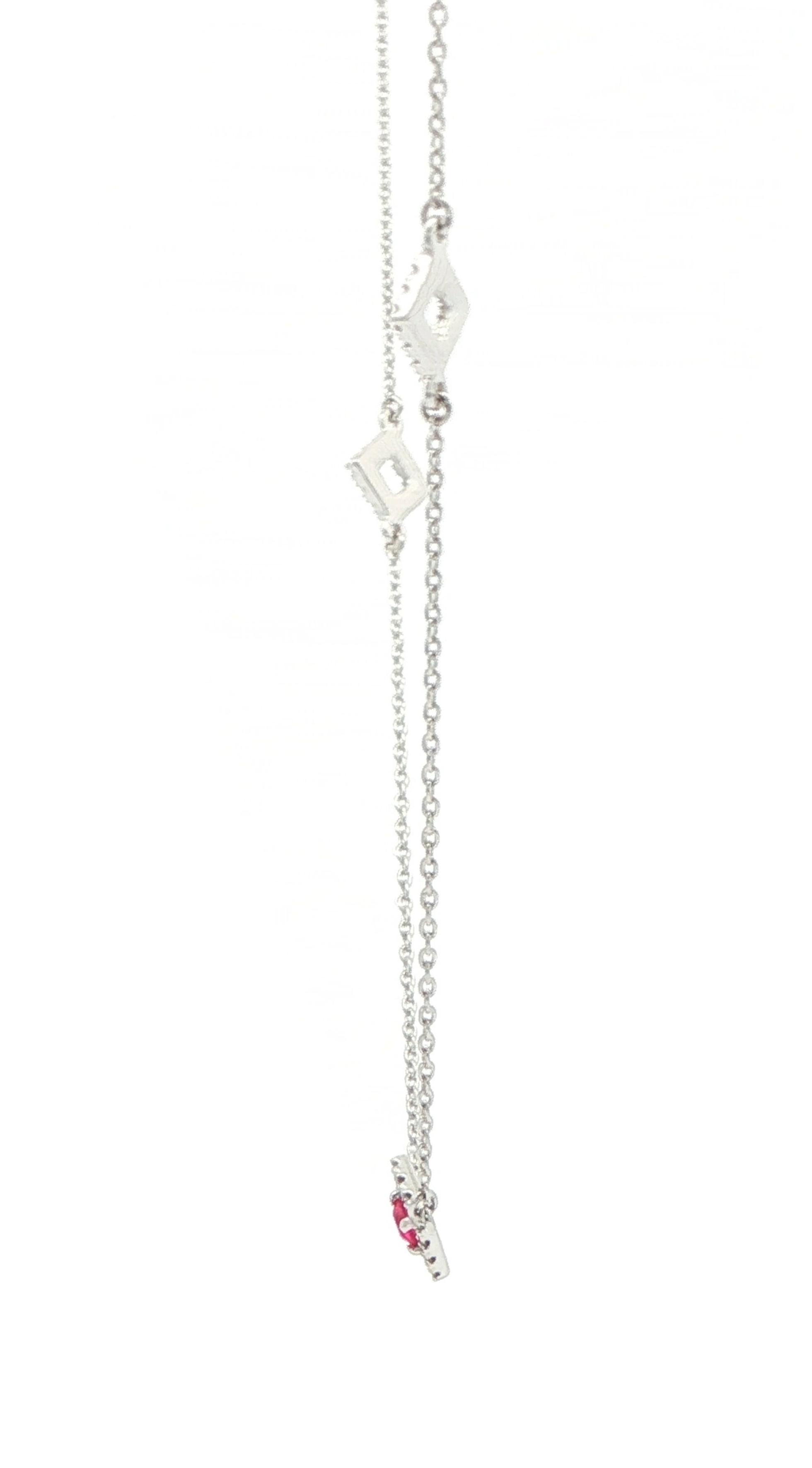 Ruby with Diamond Halo Station Necklace in White Gold (0.25cts TWT) side