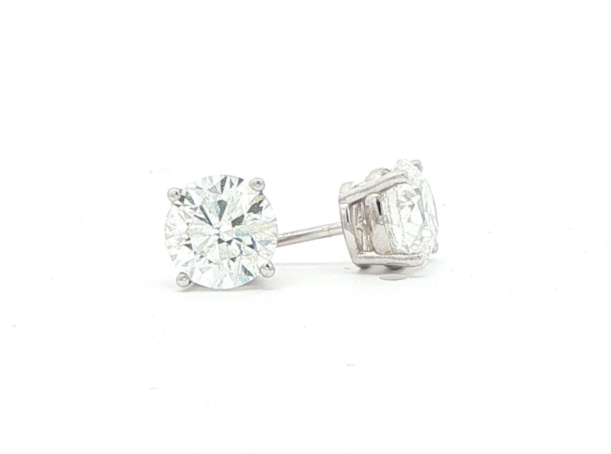 4-Prong Basket-Set Diamond Stud Earrings in White Gold (2.02cts TWT) side