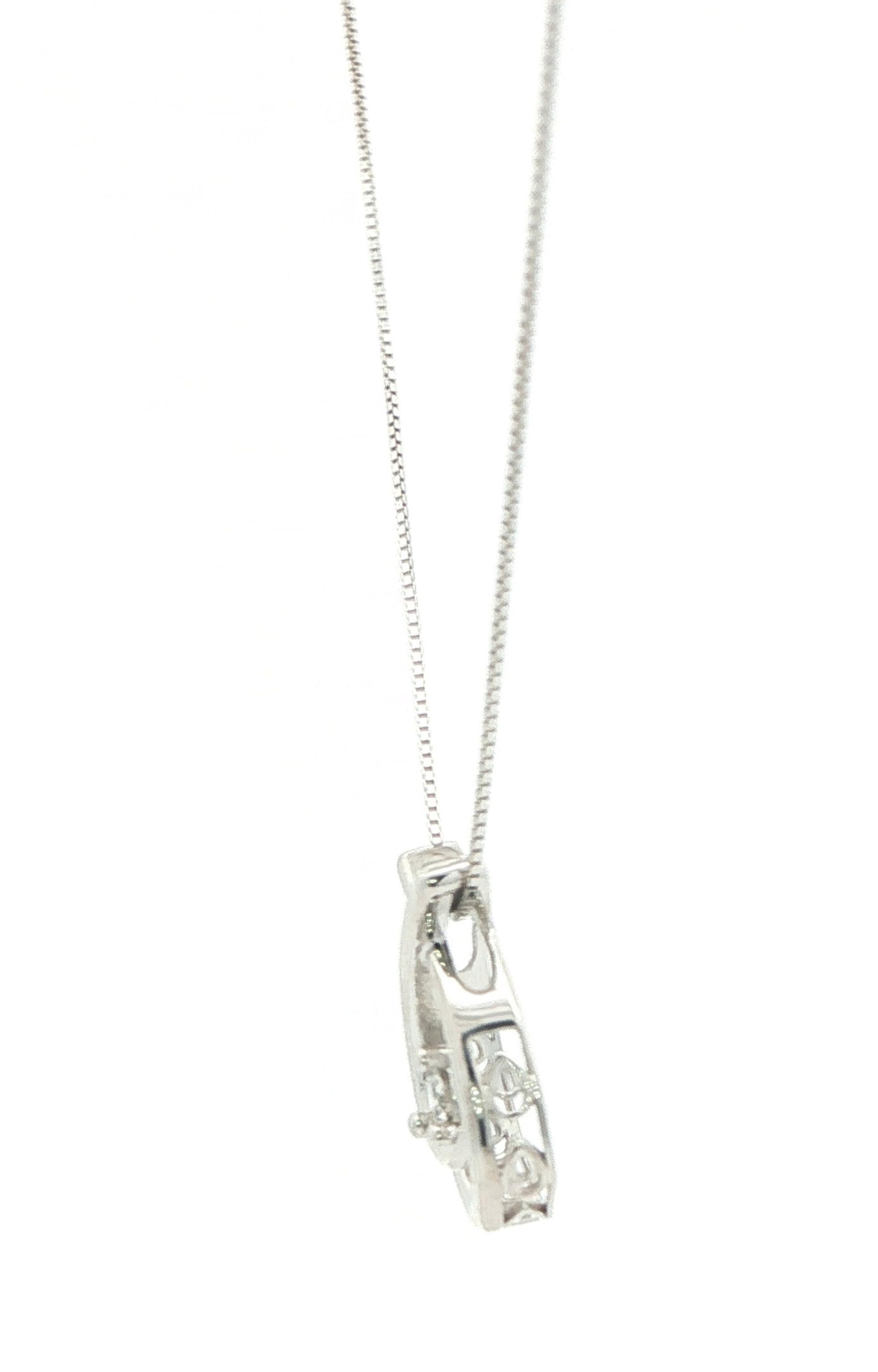 Estate Piece: Double Teardrop Diamond Solitaire Necklace in White Gold (0.10ct) side
