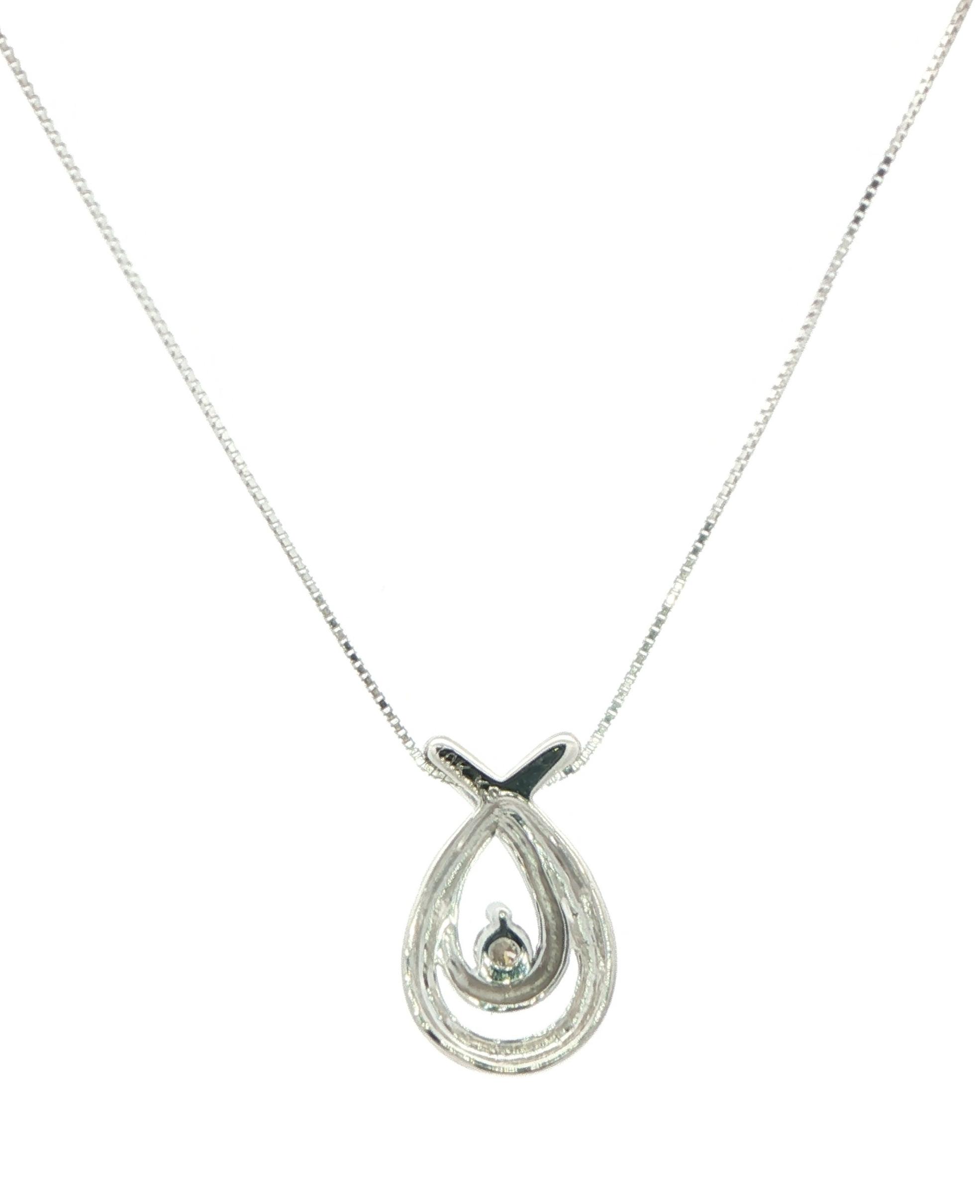 Estate Piece: Double Teardrop Diamond Solitaire Necklace in White Gold (0.10ct) back