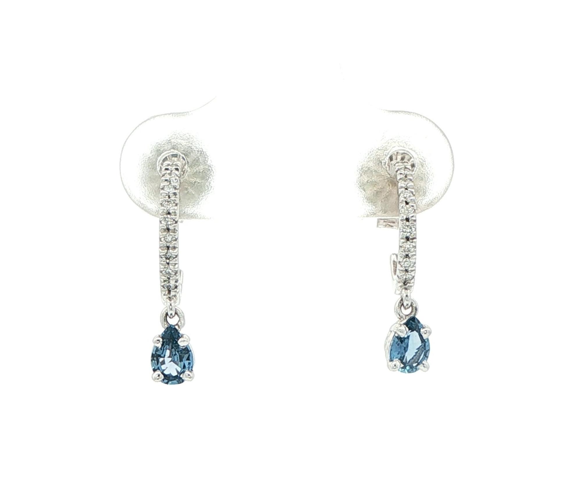 Montana Yogo Sapphire and Diamond Pave Hoop Dangle Earrings in White Gold (0.46cts TWT)