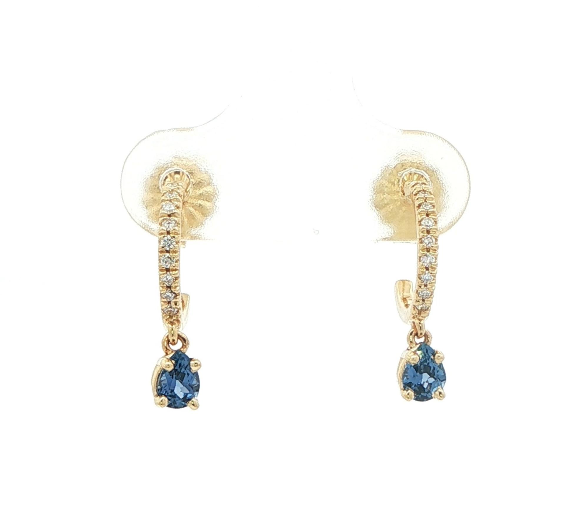 Montana Yogo Sapphire and Diamond Pave Hoop Dangle Stud Earrings in Yellow Gold (0.46cts TWT)