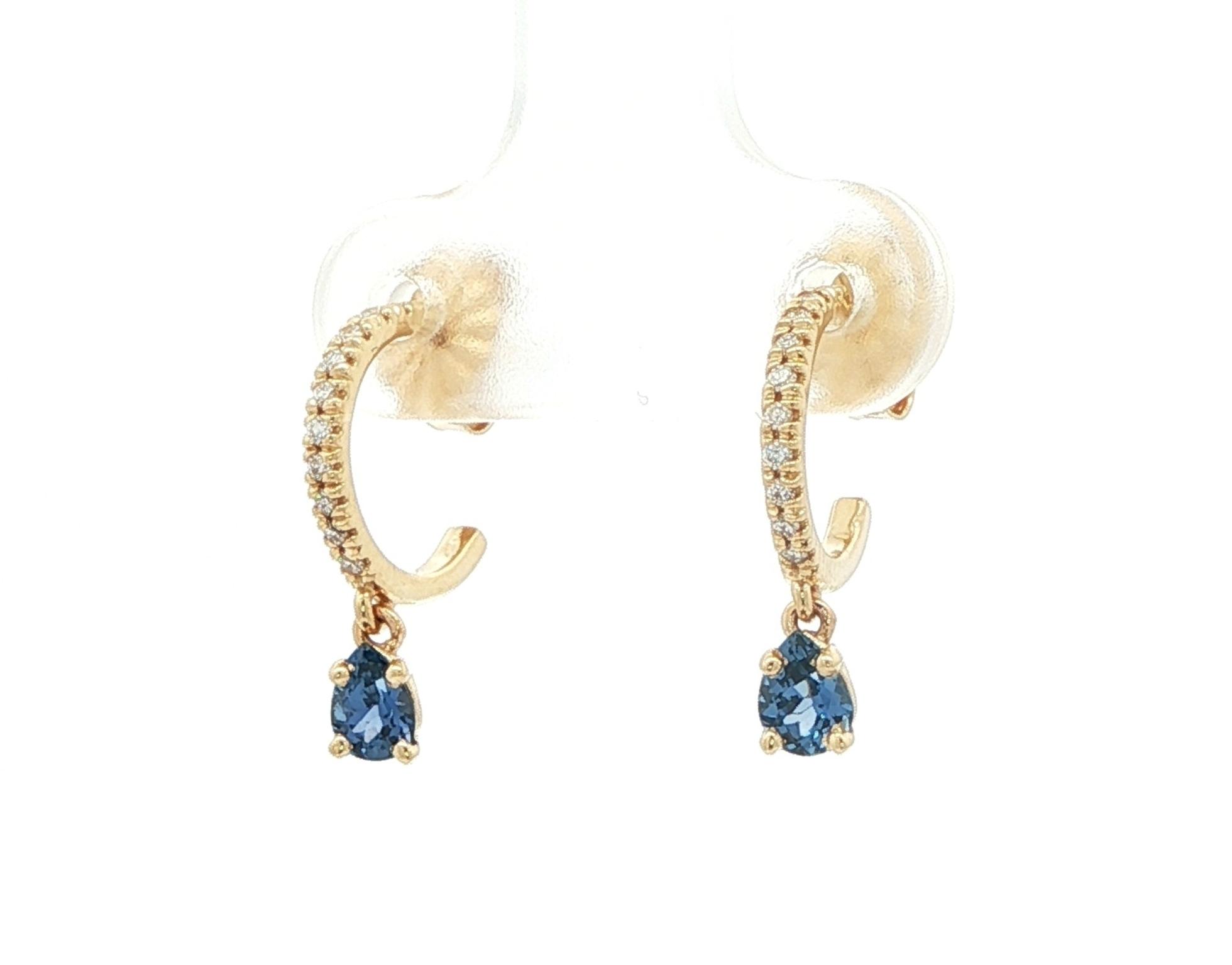 Montana Yogo Sapphire and Diamond Pave Hoop Dangle Stud Earrings in Yellow Gold (0.46cts TWT) angled
